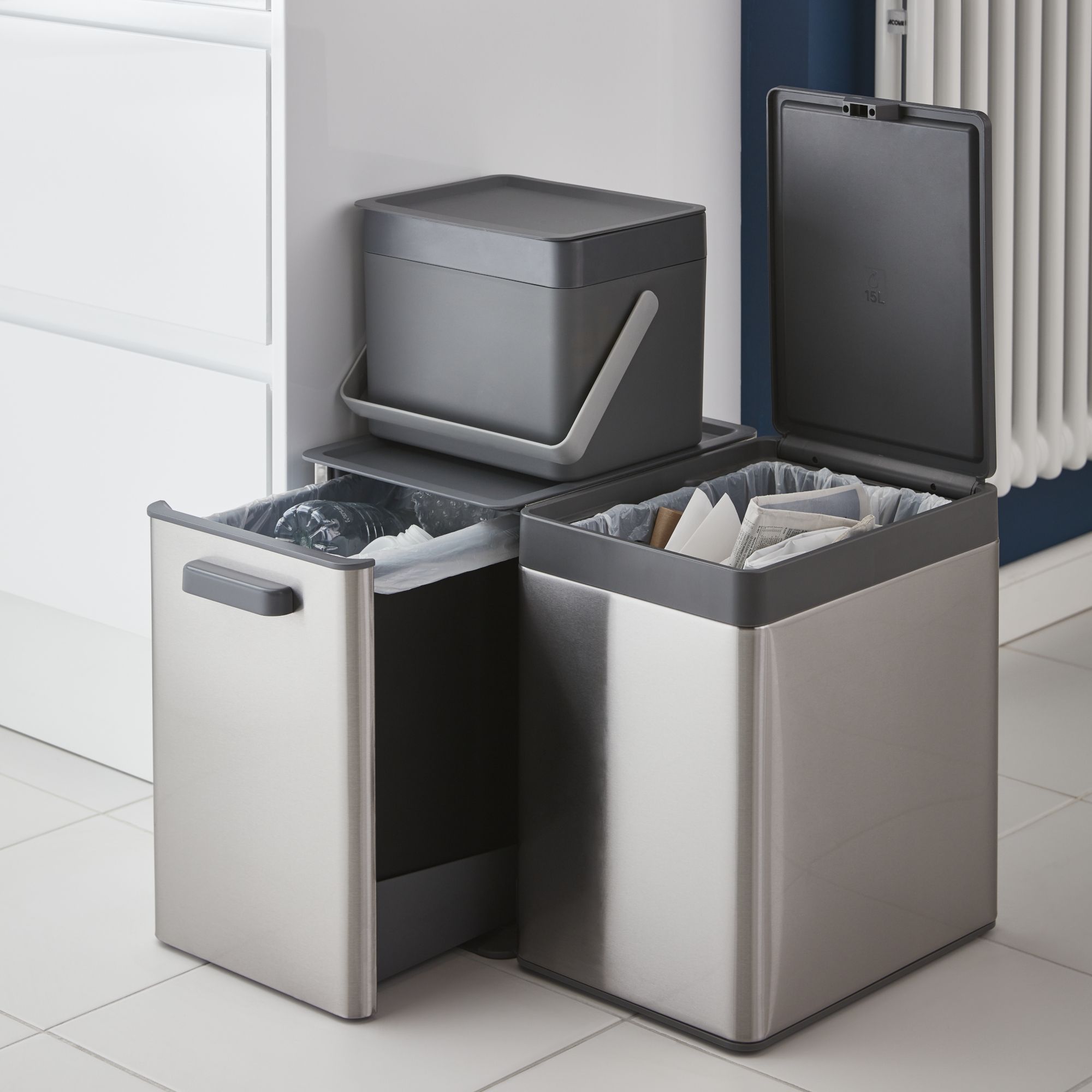 GoodHome Kora Anthracite Metal Worktop Bin - 7L