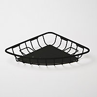 GoodHome Koros Black Steel 1 tier Corner shower basket (W)19.9cm