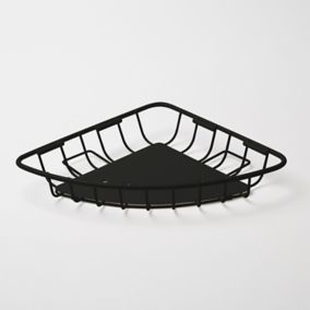 GoodHome Koros Black Steel 1 tier Corner shower basket (W)19.9cm