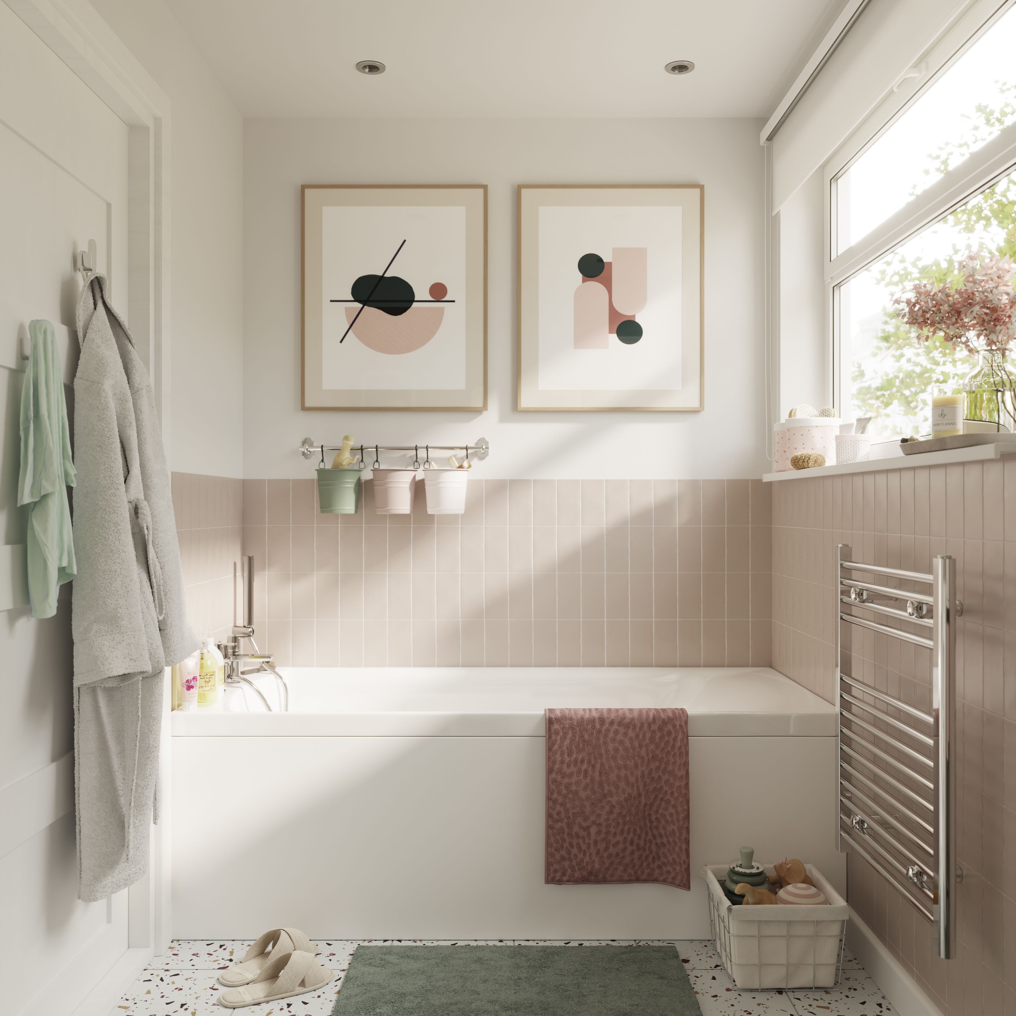 GoodHome Koros Blush pink Plain Shower curtain (W)180cm