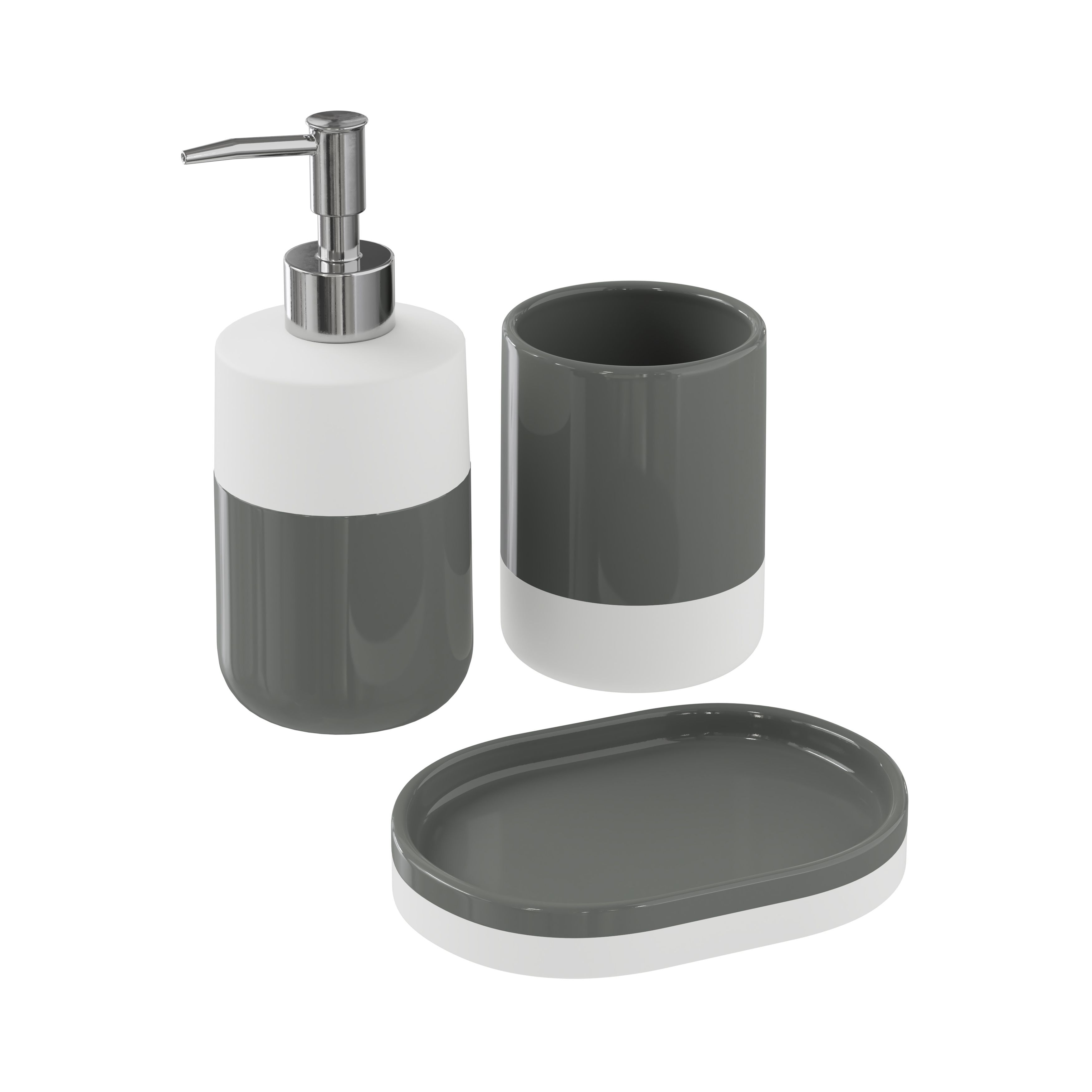 GoodHome Koros Gloss & matt White & anthracite Ceramic Freestanding Soap dispenser