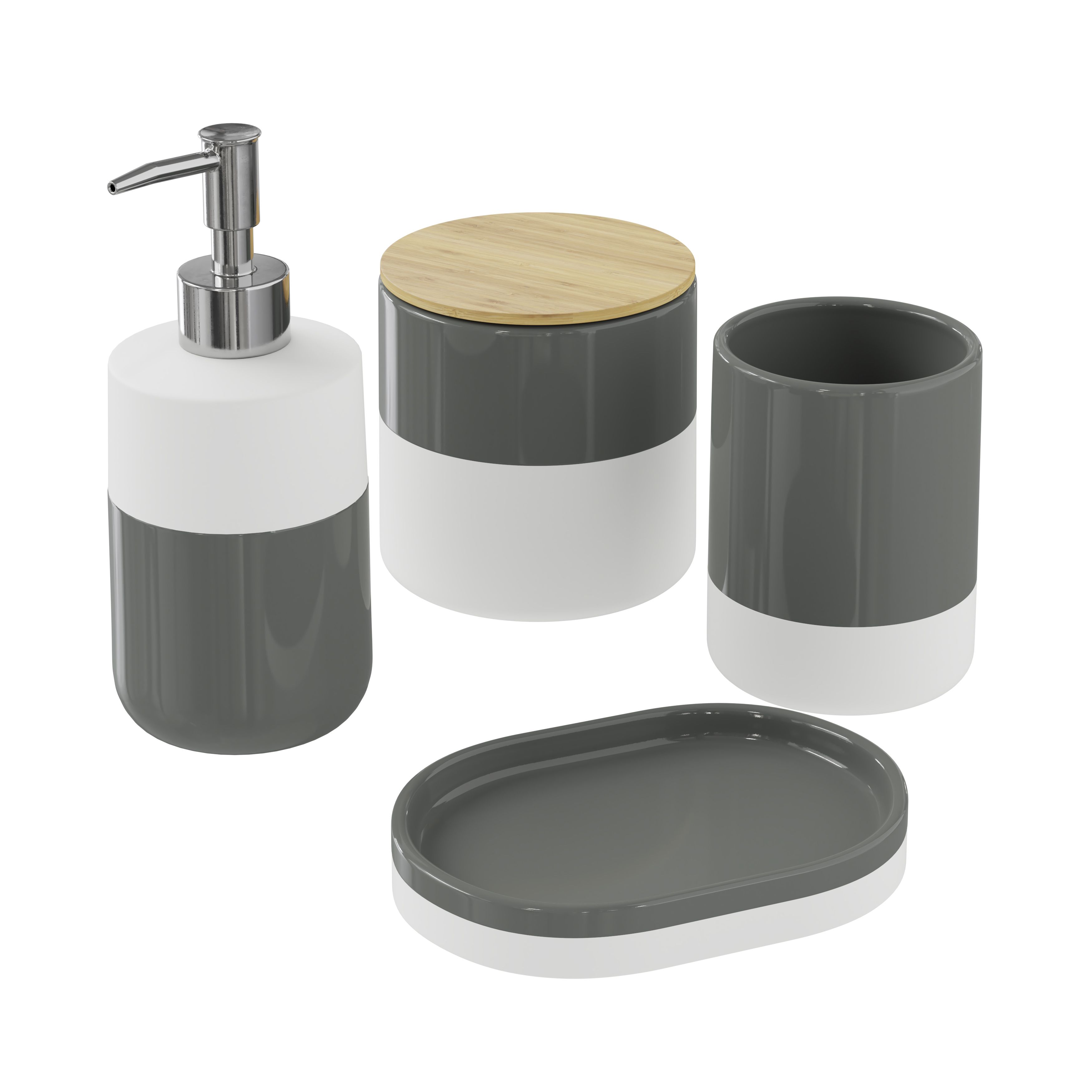 GoodHome Koros Gloss & matt White & anthracite Ceramic Soap dish
