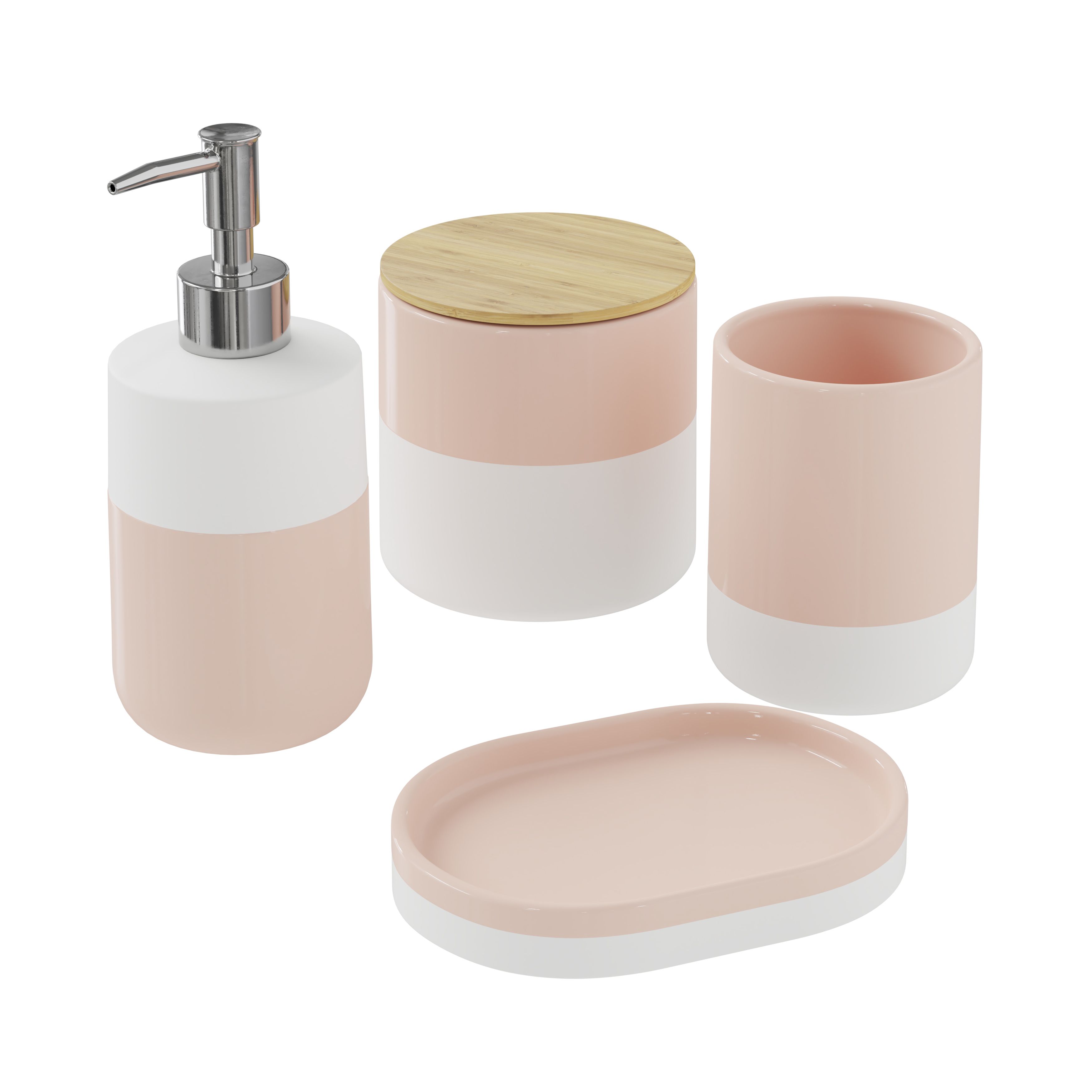 GoodHome Koros Gloss & matt White & blush pink Ceramic Freestanding Soap dispenser