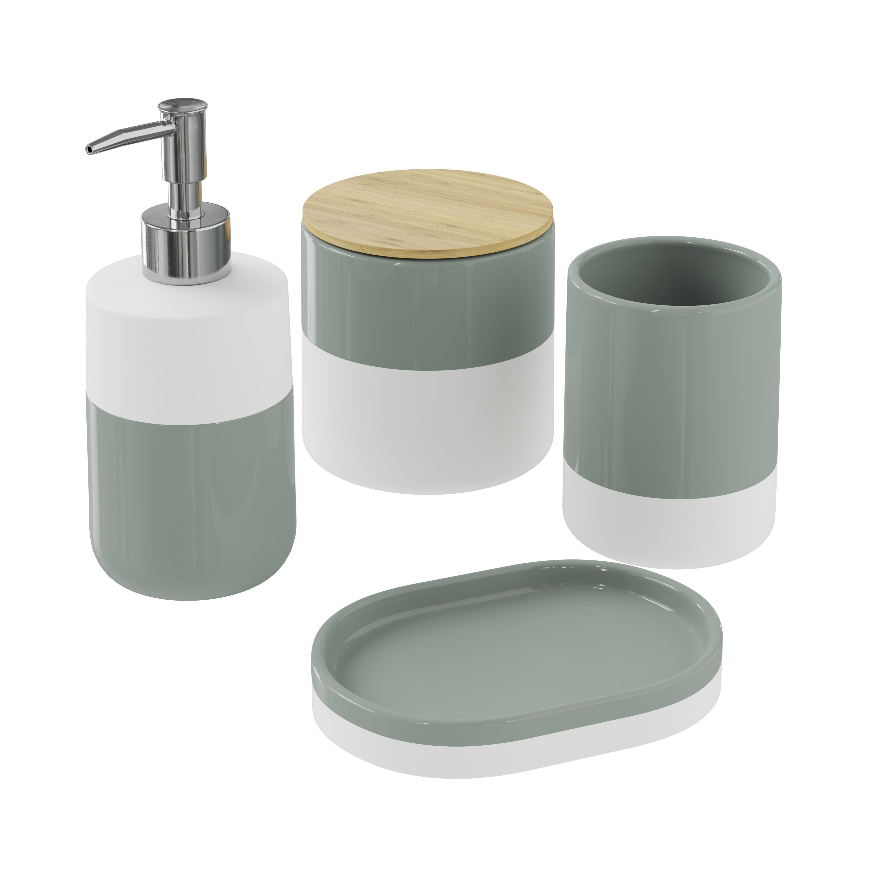GoodHome Koros Gloss & matt White & sage grey Ceramic Soap dish