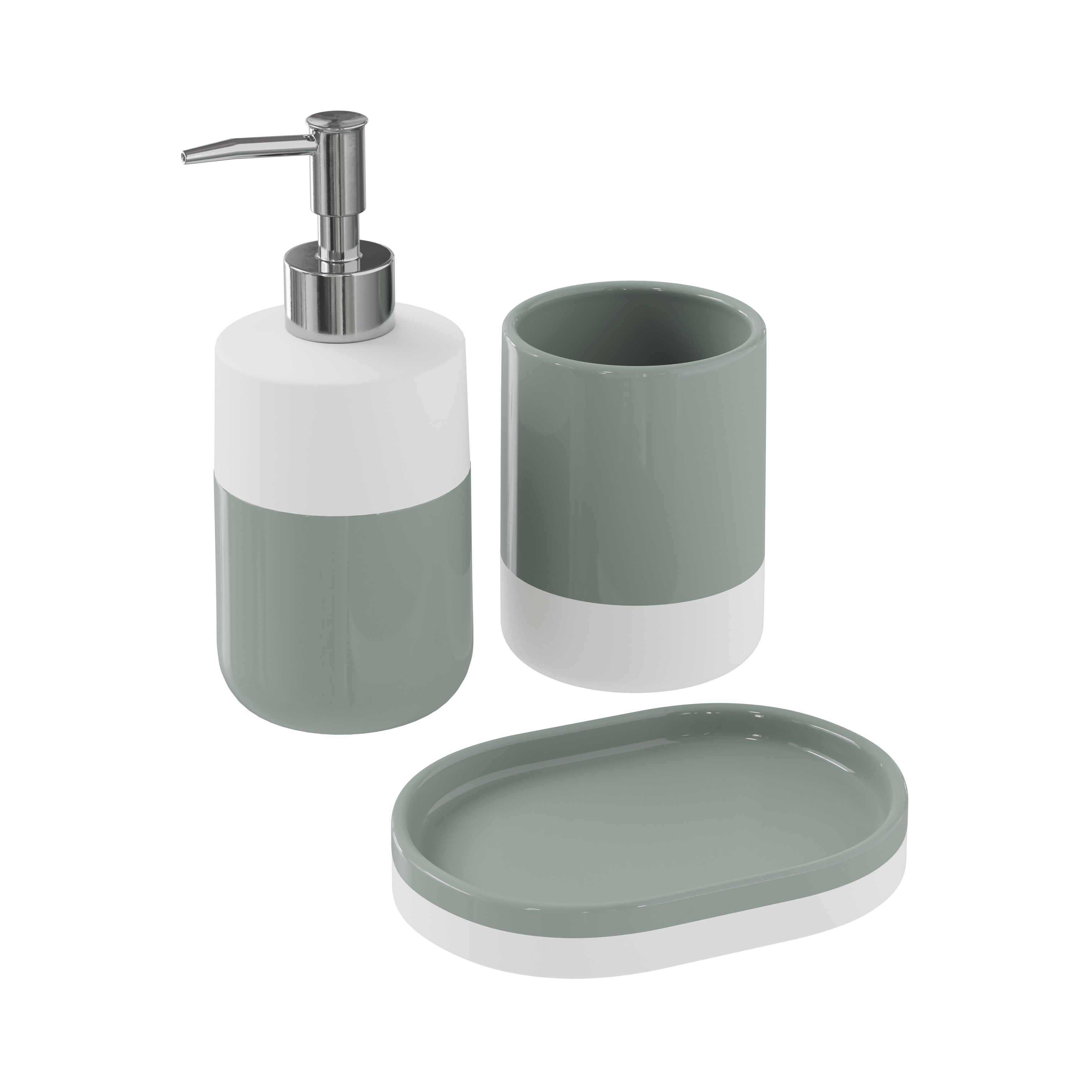 GoodHome Koros Gloss & matt White & sage grey Ceramic Soap dish