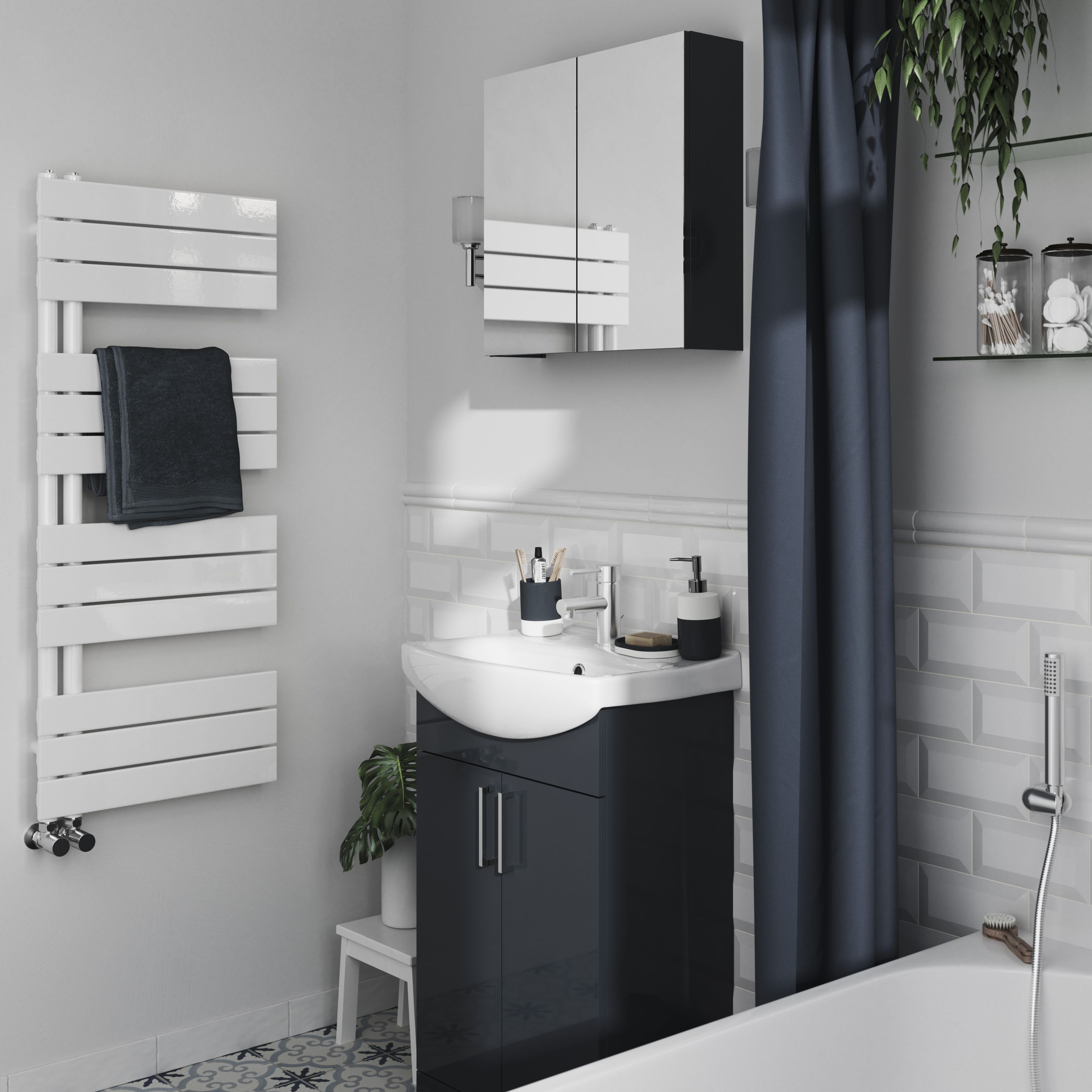 GoodHome Koros Midnight blue Plain Shower curtain (W)180cm