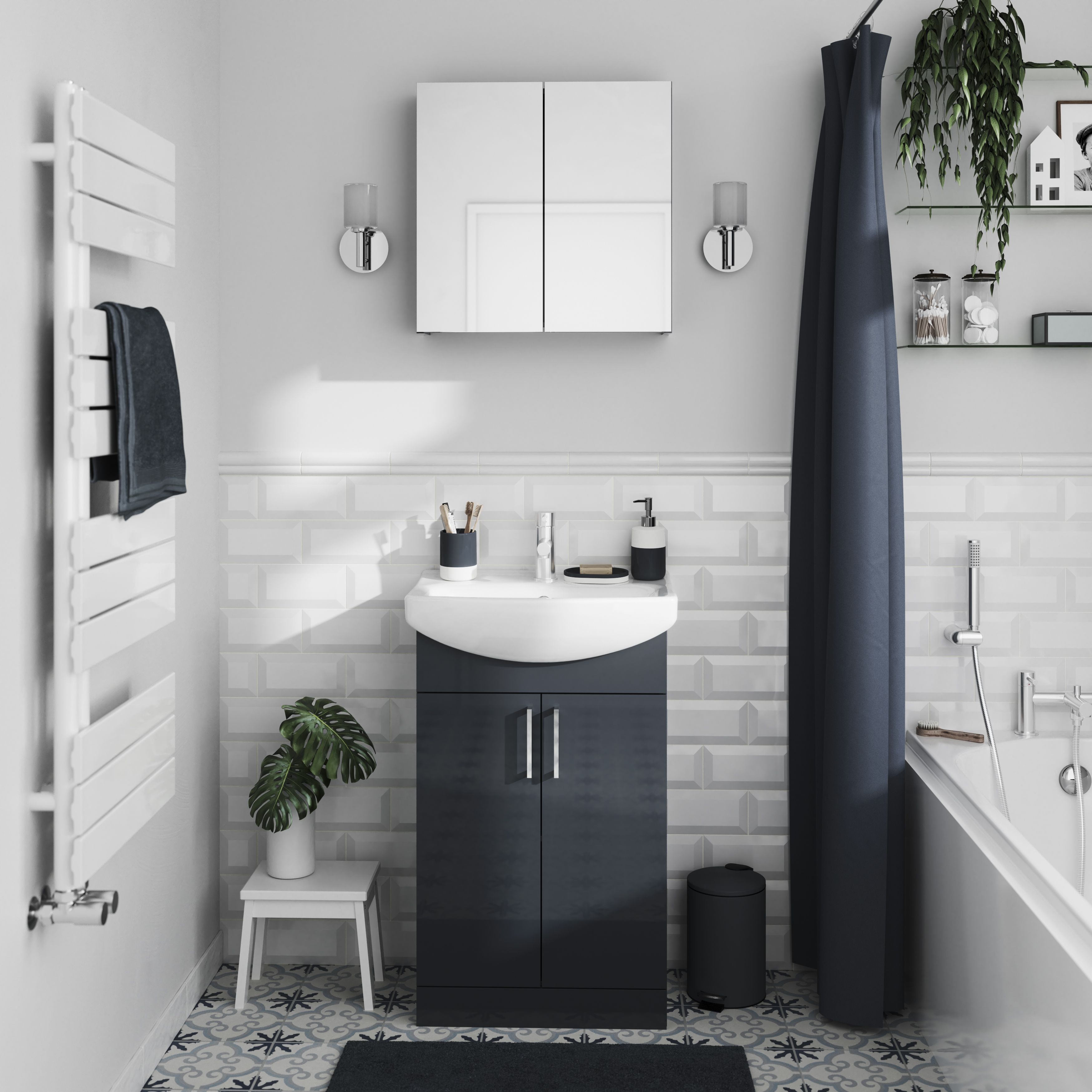 GoodHome Koros Midnight blue Rectangular Bath mat (L)80cm (W)50cm