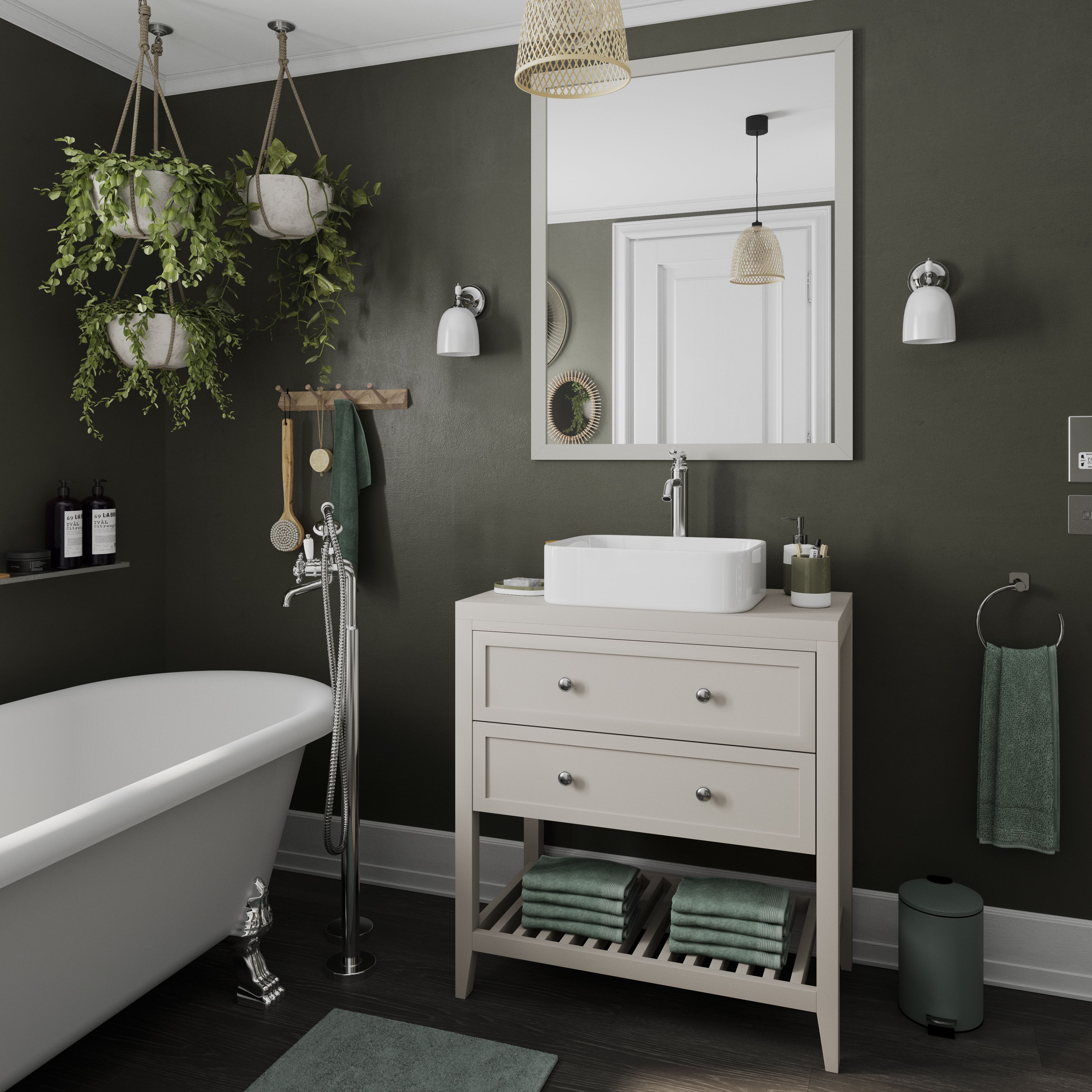 GoodHome Koros Sage grey Rectangular Bath mat (L)80cm (W)50cm