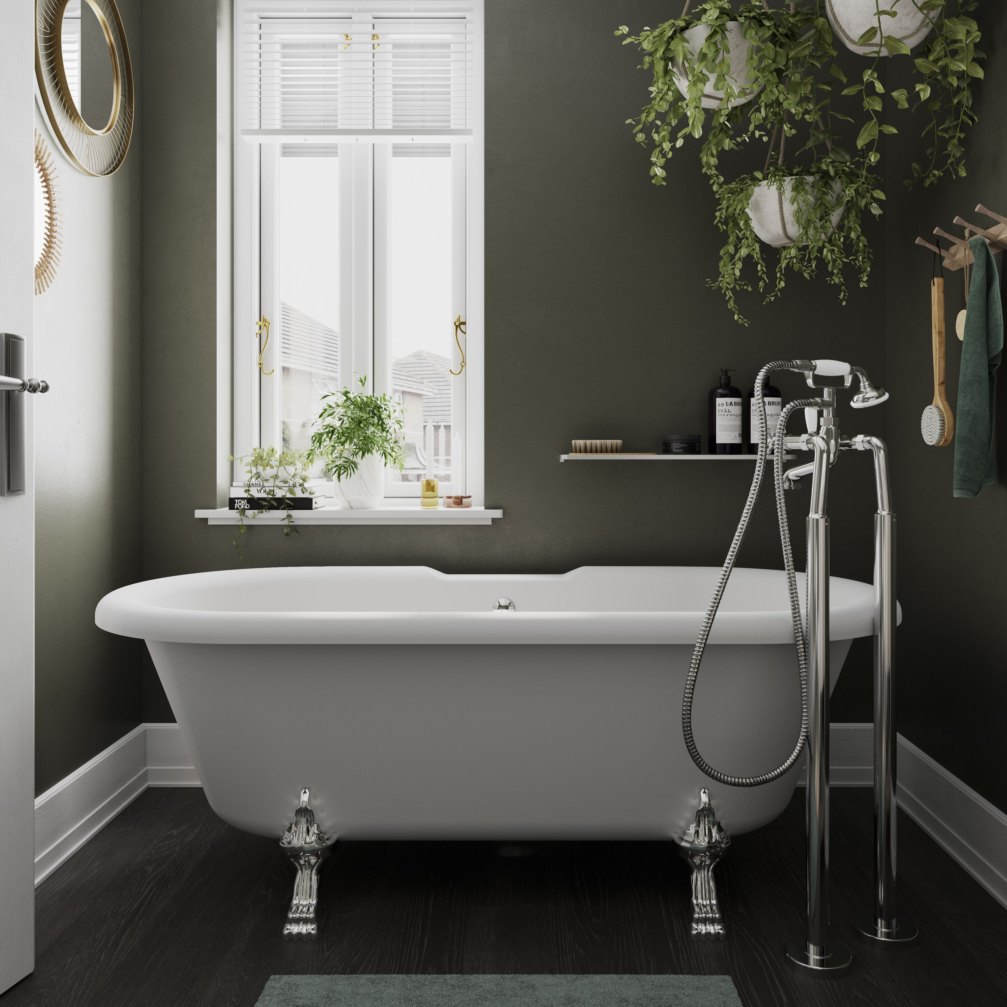 GoodHome Koros Sage grey Rectangular Bath mat (L)80cm (W)50cm