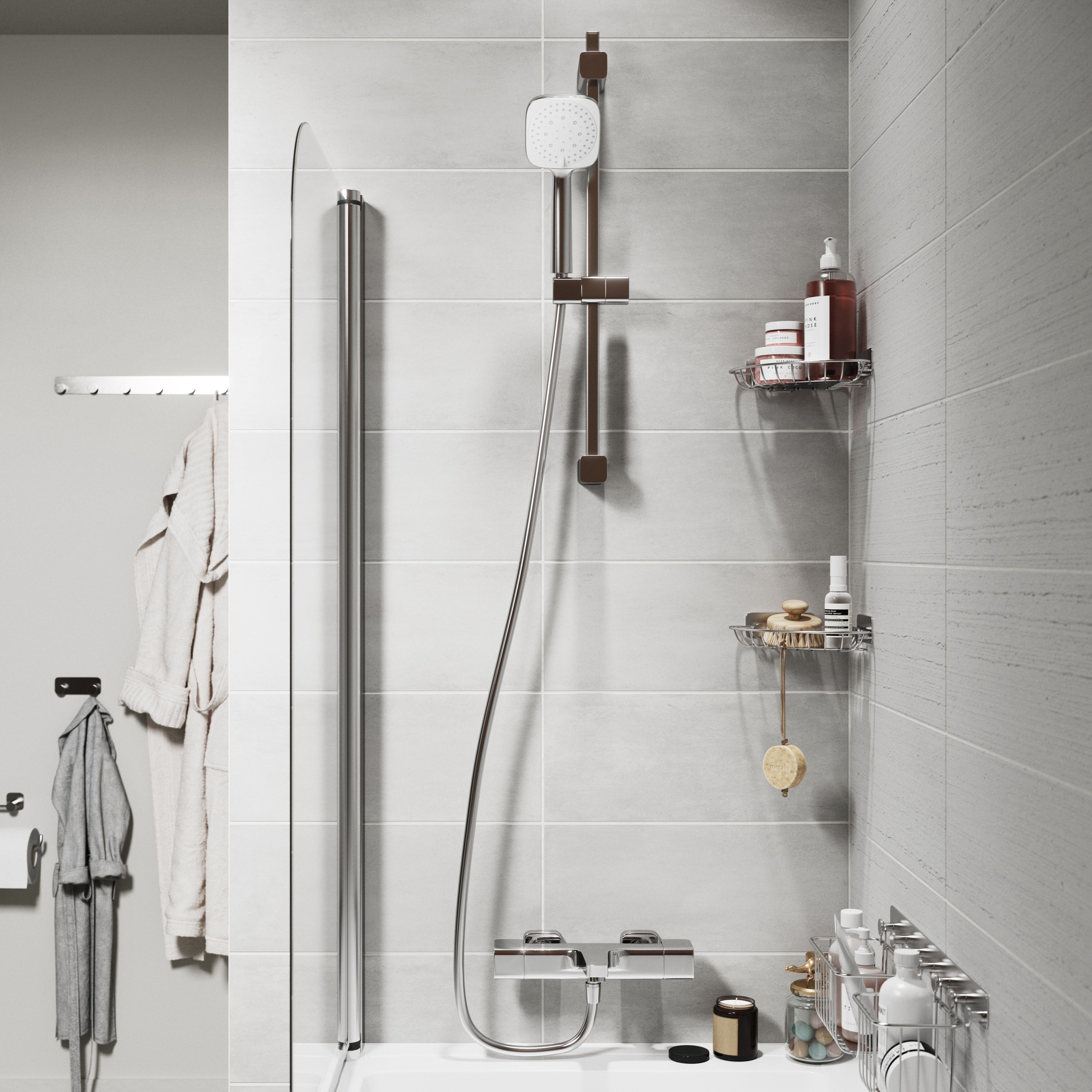 GoodHome Koros Silver effect Wall-mounted Bathroom Shelf (D)19.9cm (H)3.5cm (L)19.9cm