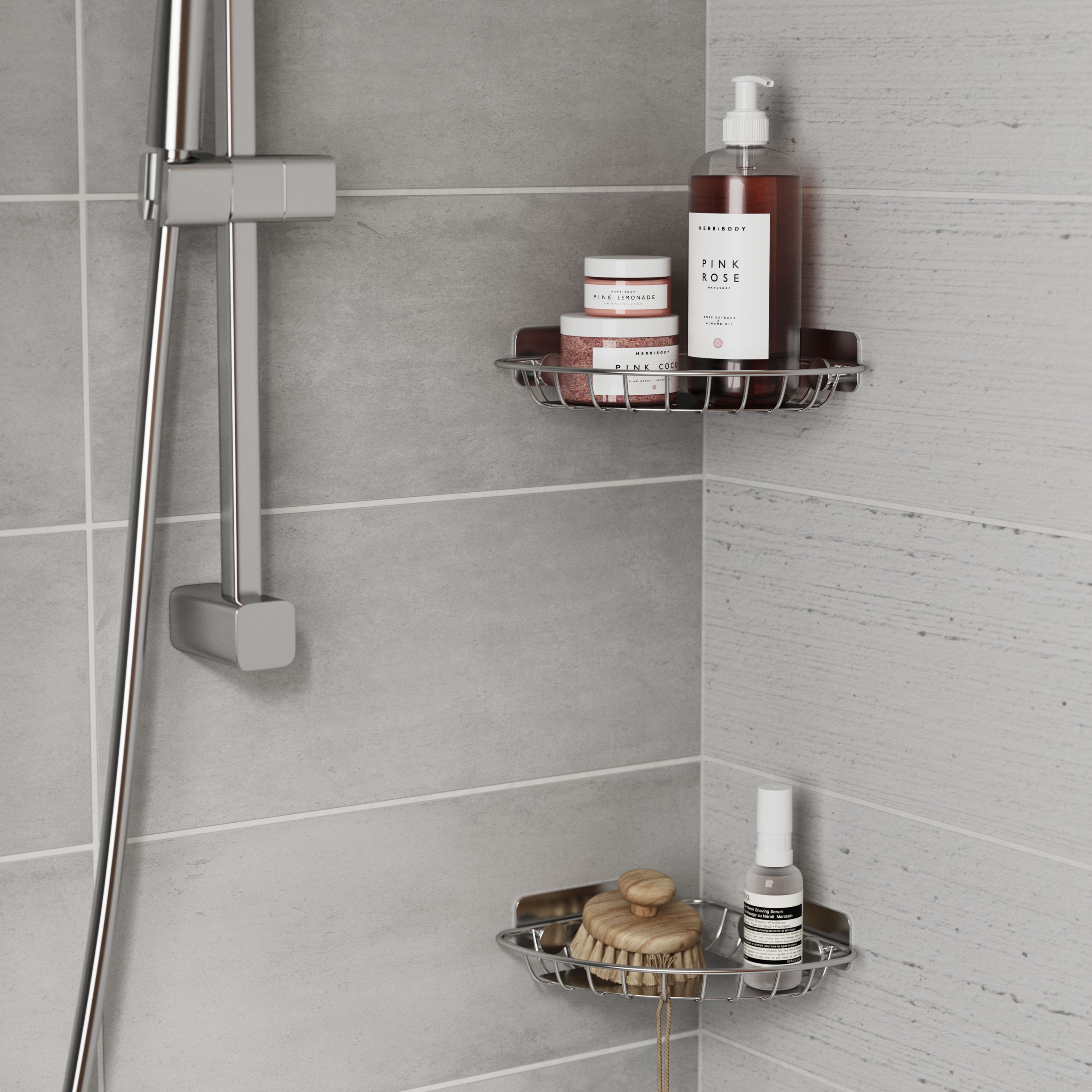 GoodHome Koros Silver effect Wall-mounted Bathroom Shelf (D)19.9cm (H)3.5cm (L)19.9cm