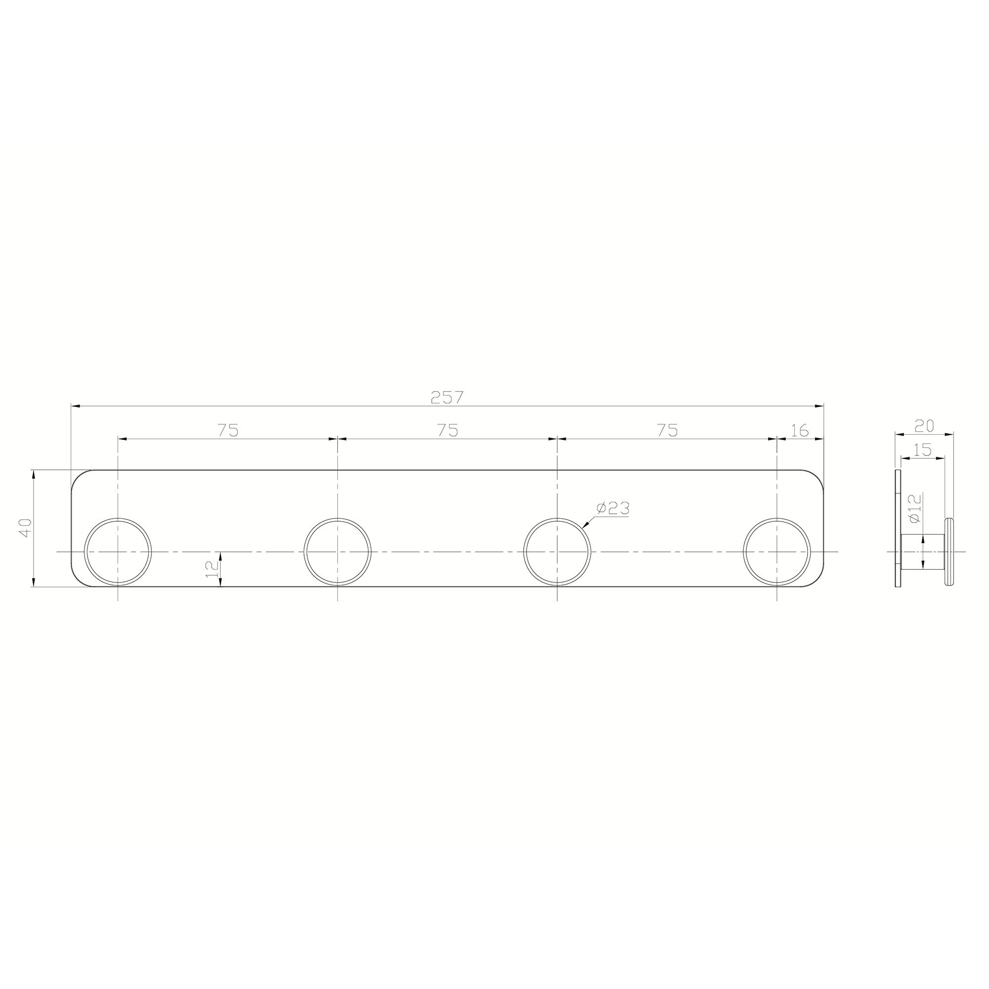 GoodHome Koros Steel 4 Hook rail, (L)257mm (H)40mm