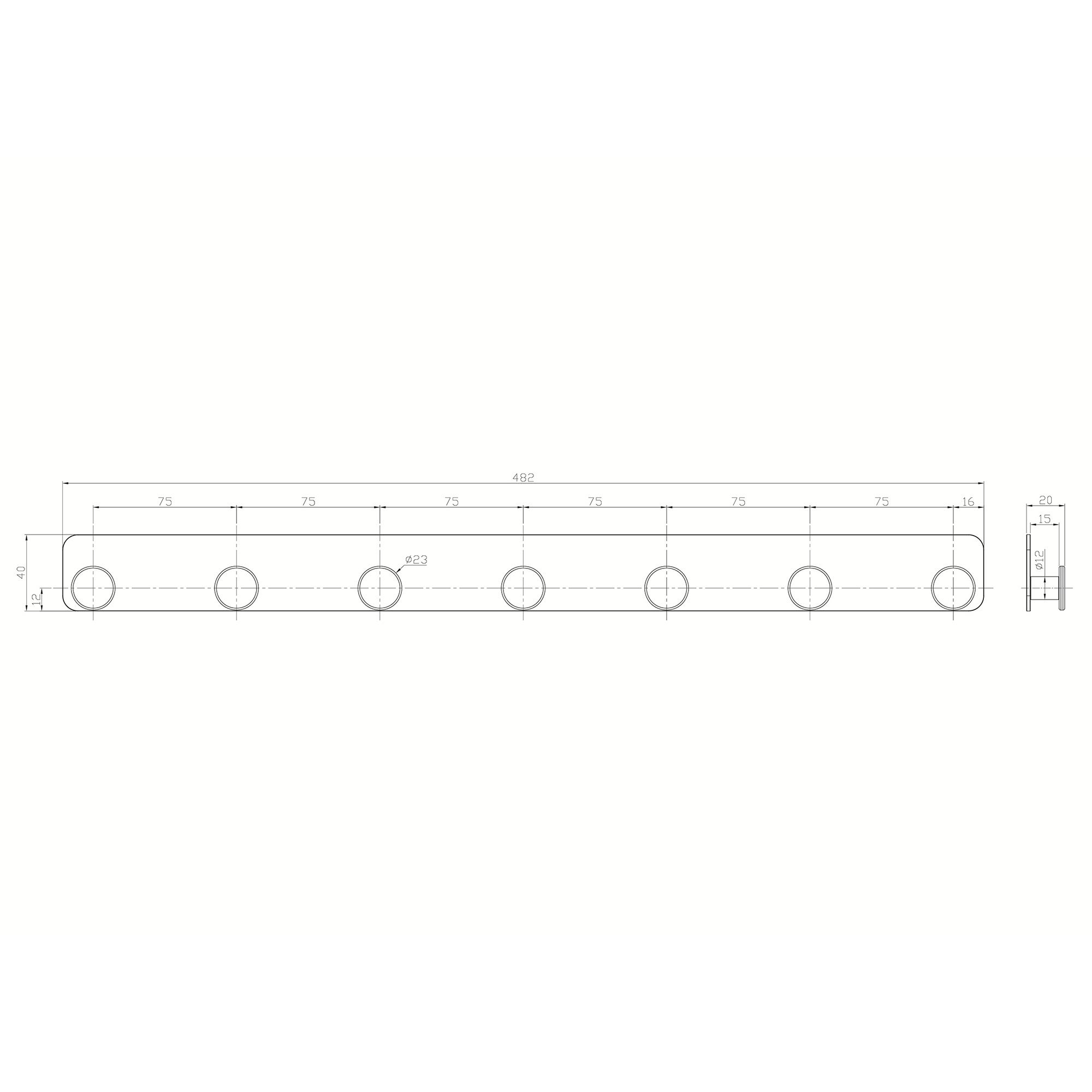 GoodHome Koros Steel 7 Hook rail, (L)482mm (H)40mm
