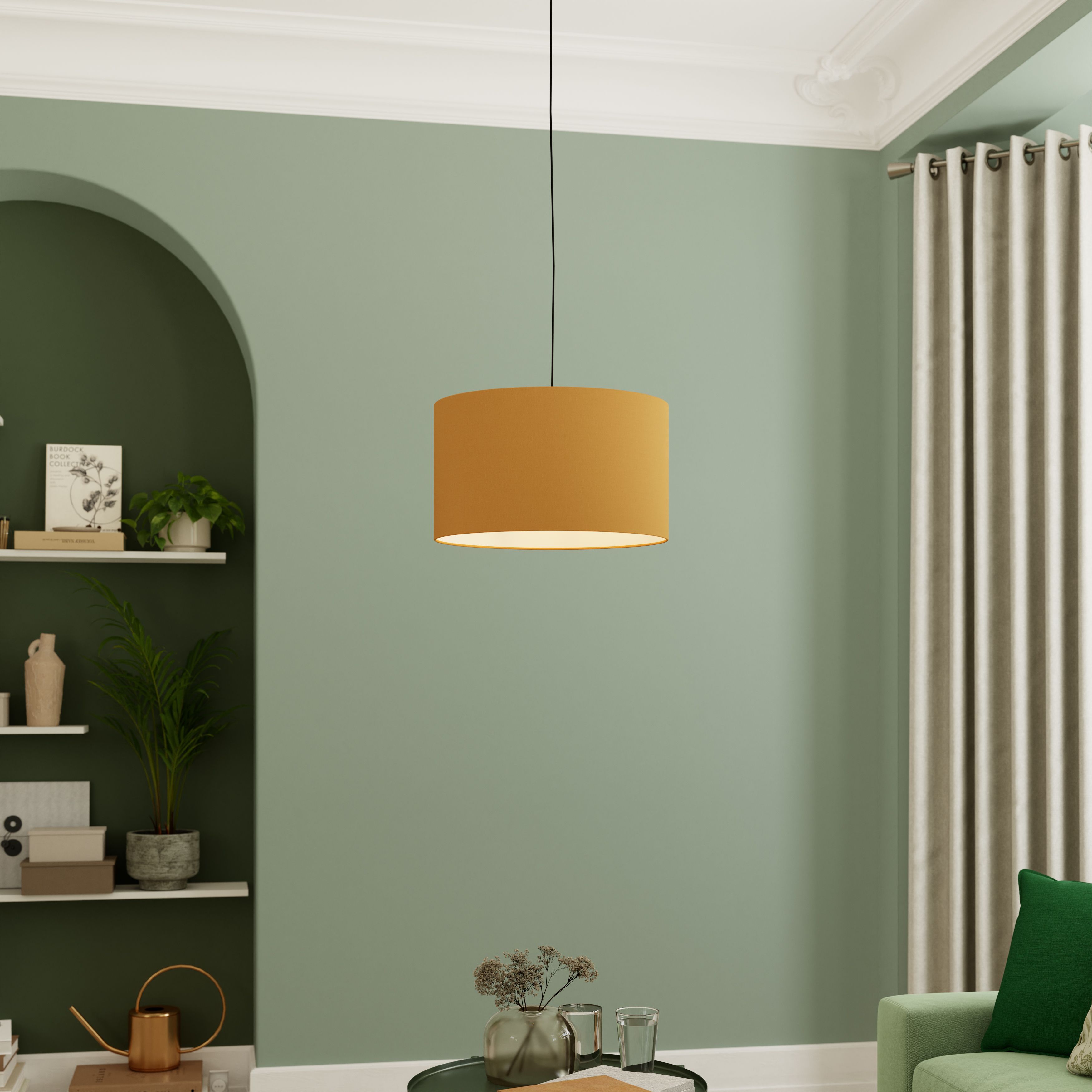 GoodHome Kpezin Mustard yellow Fabric dyed Light shade (D)40cm