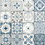 GoodHome Laleu Blue & white Tile effect Textured Wallpaper
