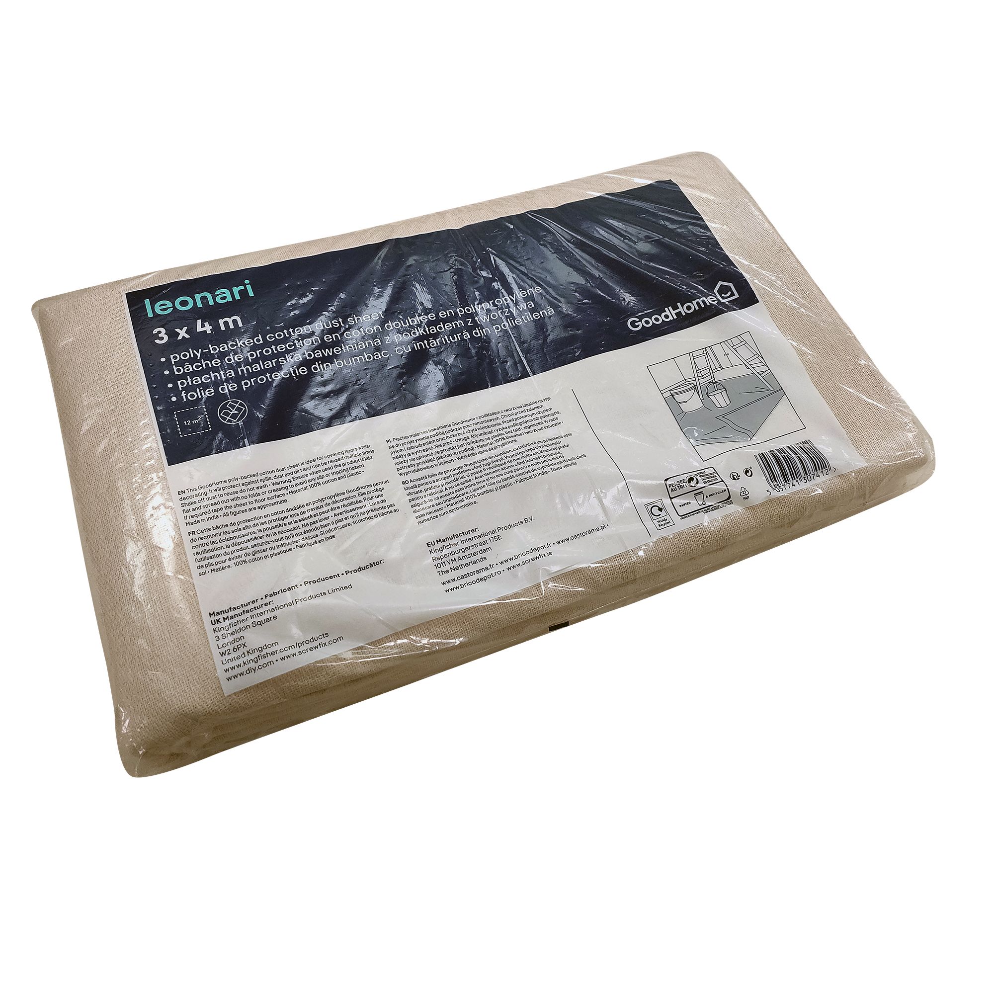 GoodHome Laminated Cotton Dust sheet, (L)4m, (W)3m