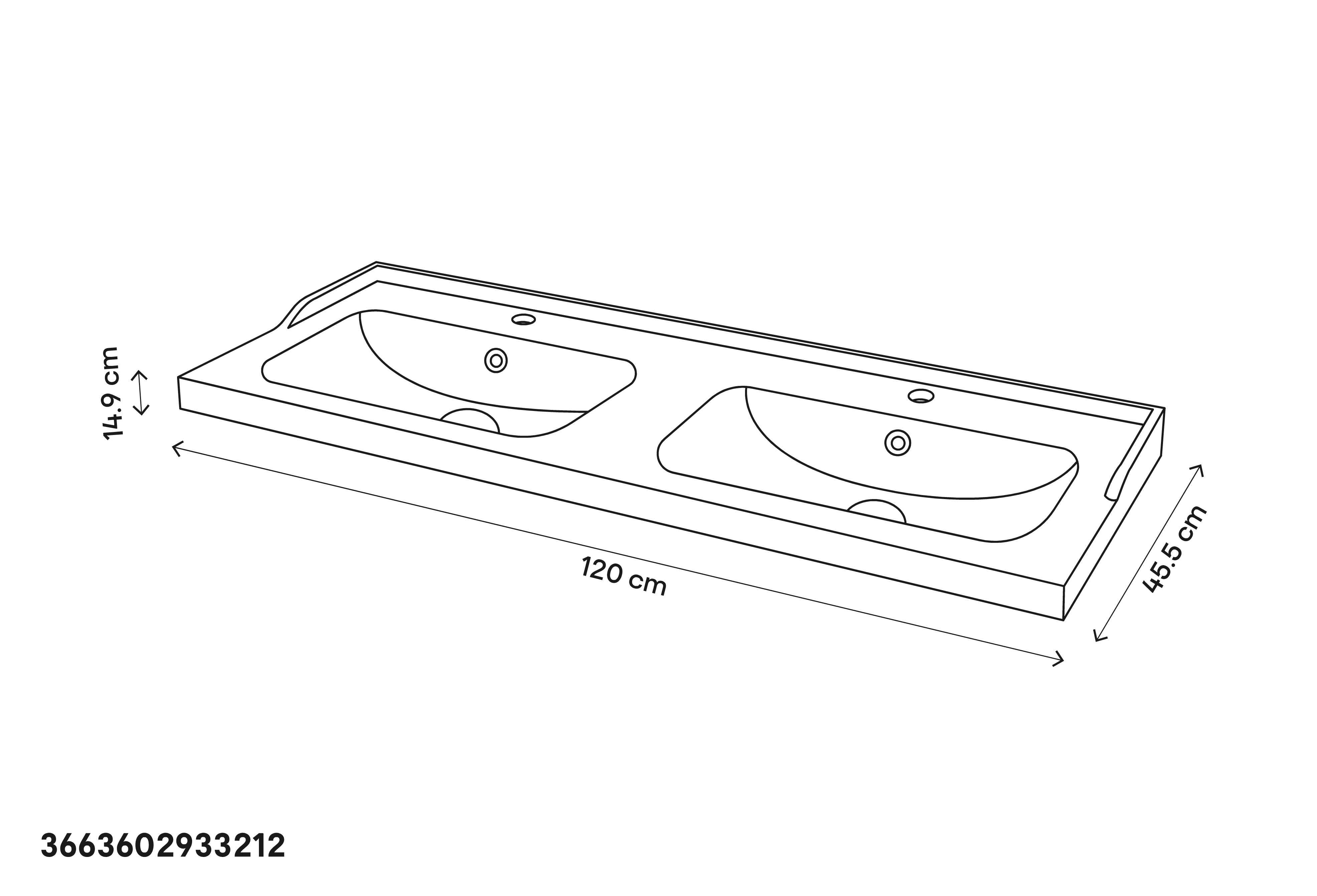 GoodHome Lana White Counter top Basin (W)120.4cm