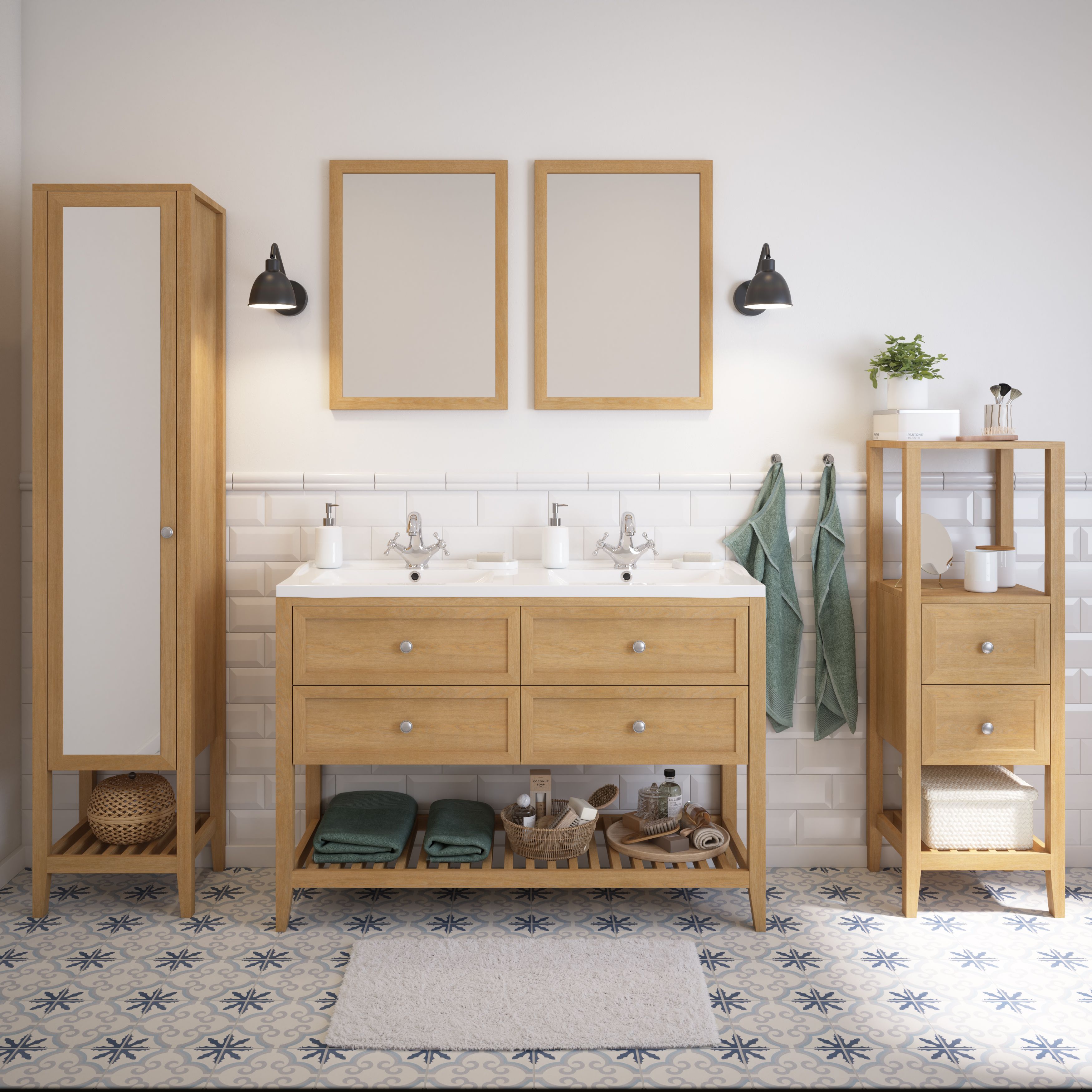 GoodHome Lana White Counter top Basin (W)120.4cm