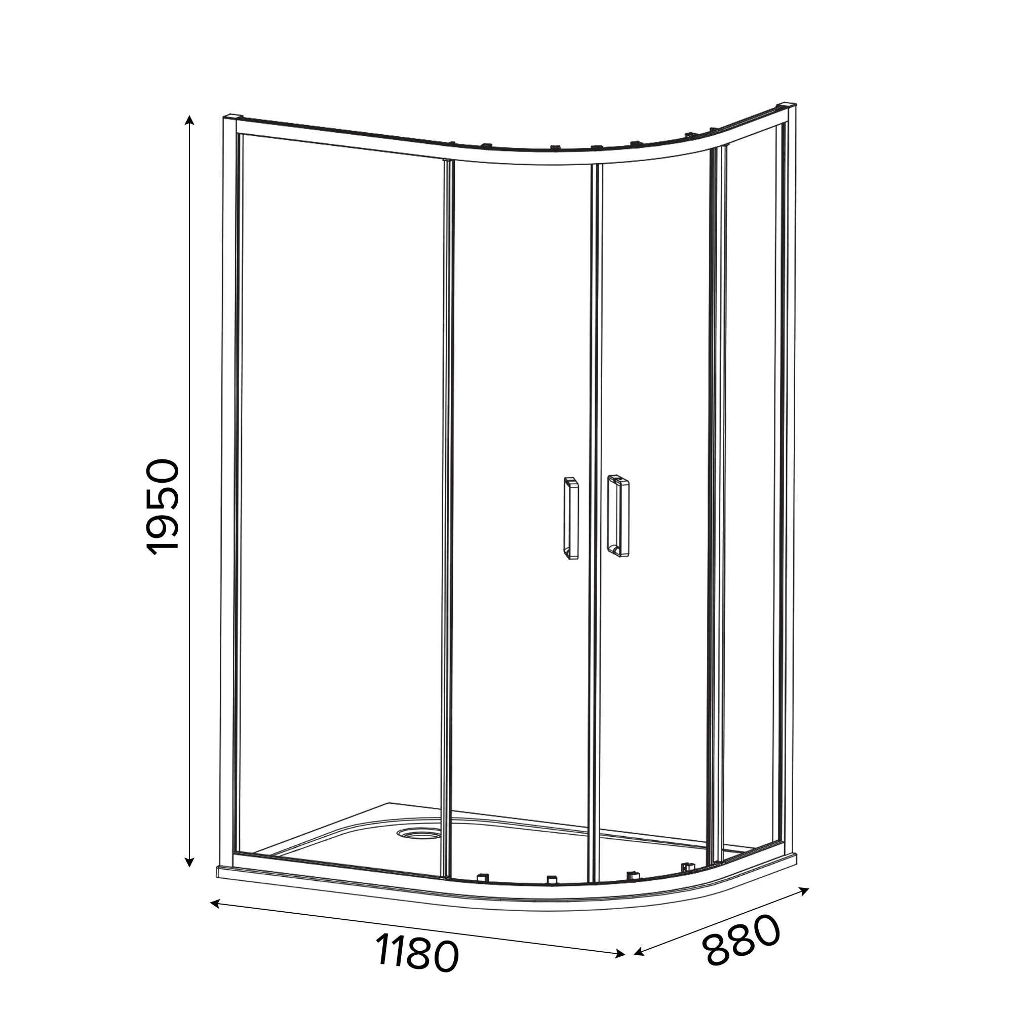 GoodHome Ledava Chrome effect Clear Left-handed Offset quadrant Shower Enclosure & tray - Corner entry double sliding door (H)195cm (W)90cm (D)120cm