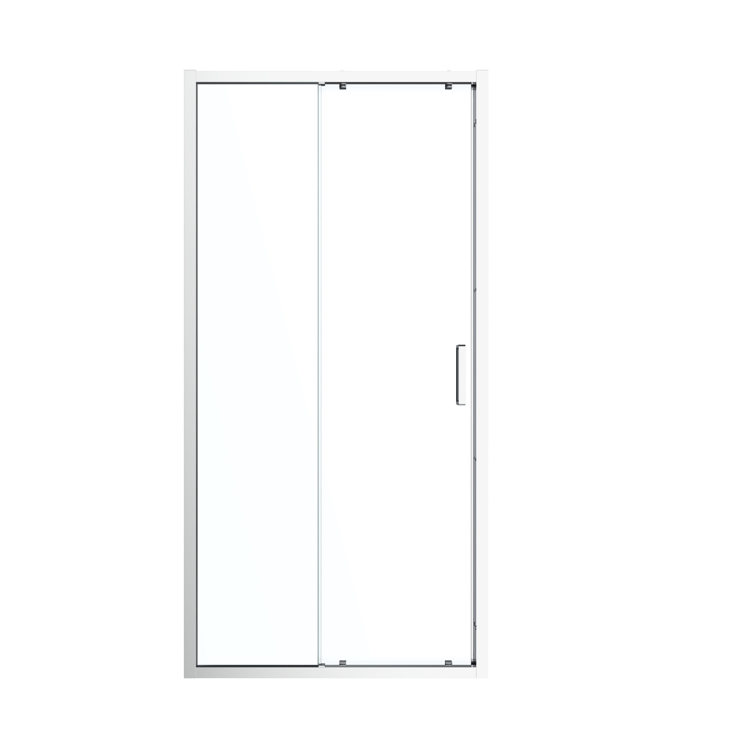 GoodHome Ledava Chrome effect Clear Left or right Rectangular Shower Door, panel & tray kit - Sliding door (H)195cm (W)120cm (D)90cm