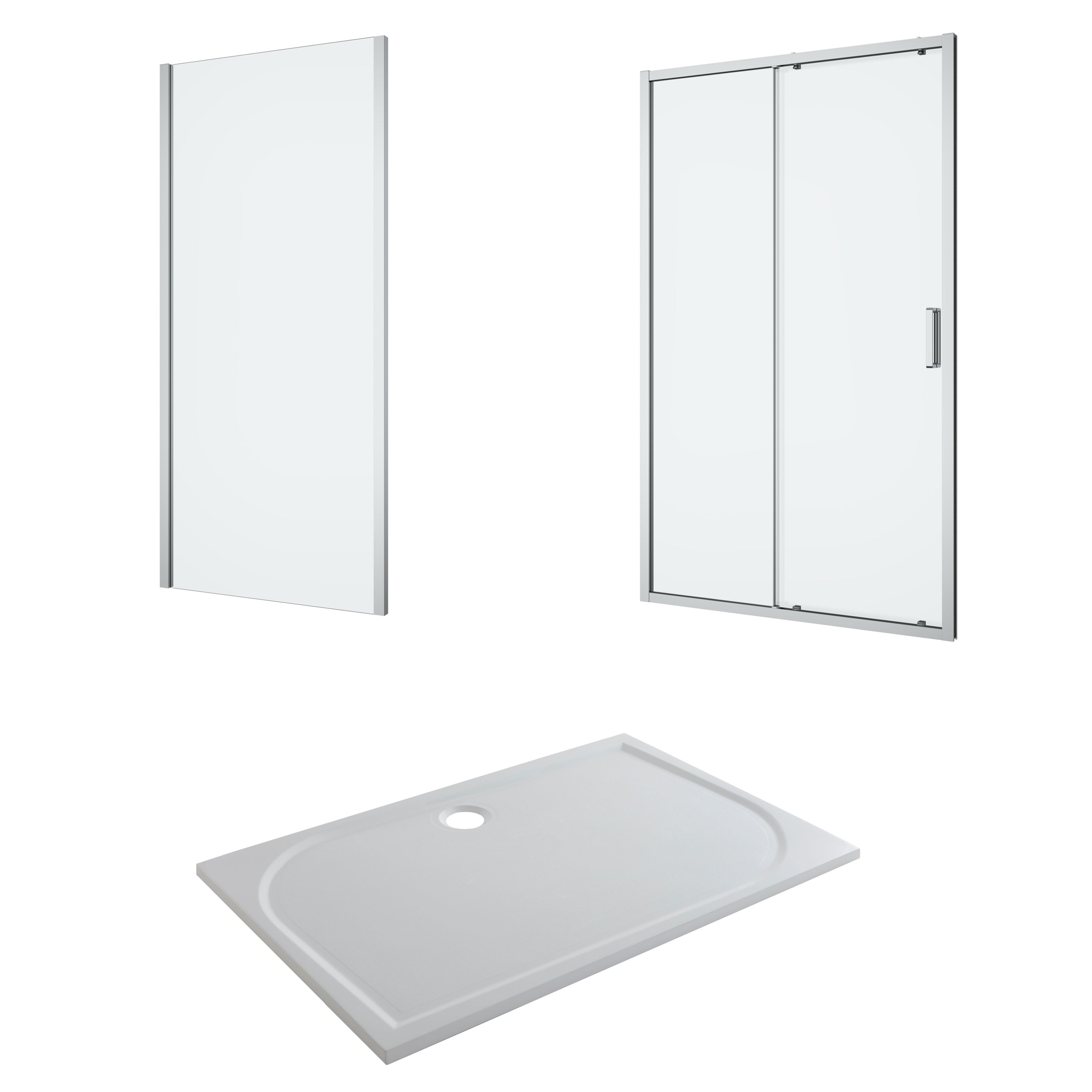 GoodHome Ledava Chrome effect Clear Left or right Rectangular Shower Door, panel & tray kit - Sliding door (H)195cm (W)120cm (D)90cm