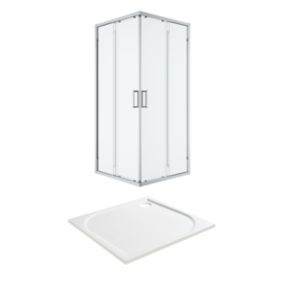 GoodHome Ledava Chrome effect Clear Universal Square Shower Enclosure & tray - Corner entry double sliding door (H)195cm (W)76cm (D)76cm