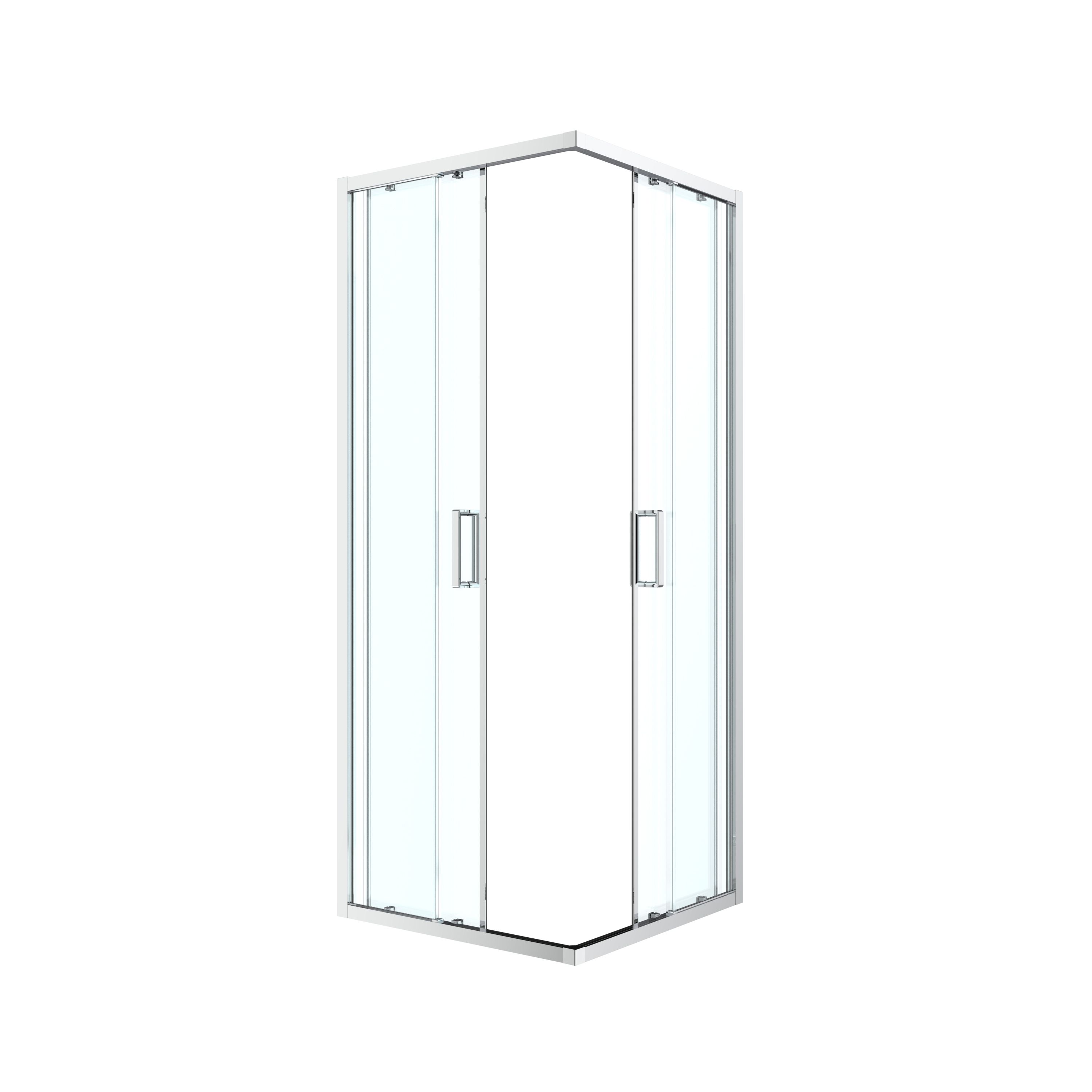 GoodHome Ledava Chrome effect Clear Universal Square Shower Enclosure & tray - Corner entry double sliding door (H)195cm (W)80cm (D)80cm