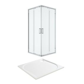 GoodHome Ledava Chrome effect Clear Universal Square Shower Enclosure & tray - Corner entry double sliding door (H)195cm (W)90cm (D)90cm