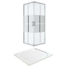 GoodHome Ledava Chrome effect Semi-mirrored Universal Square Shower Enclosure & tray - Corner entry double sliding door (H)195cm (W)76cm (D)76cm