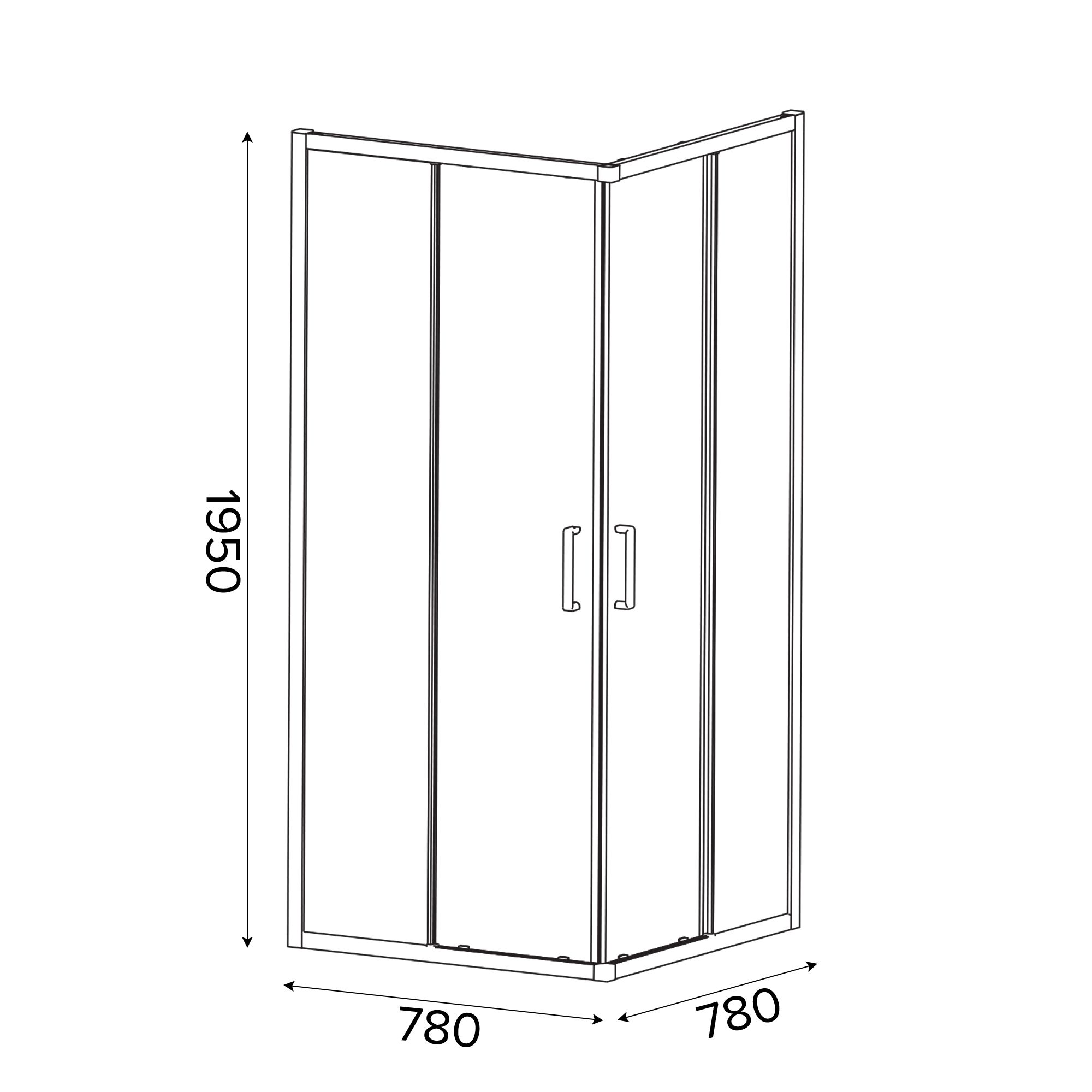 GoodHome Ledava Clear glass Chrome effect Square Shower enclosure - Corner entry double sliding door (W)80cm (D)80cm