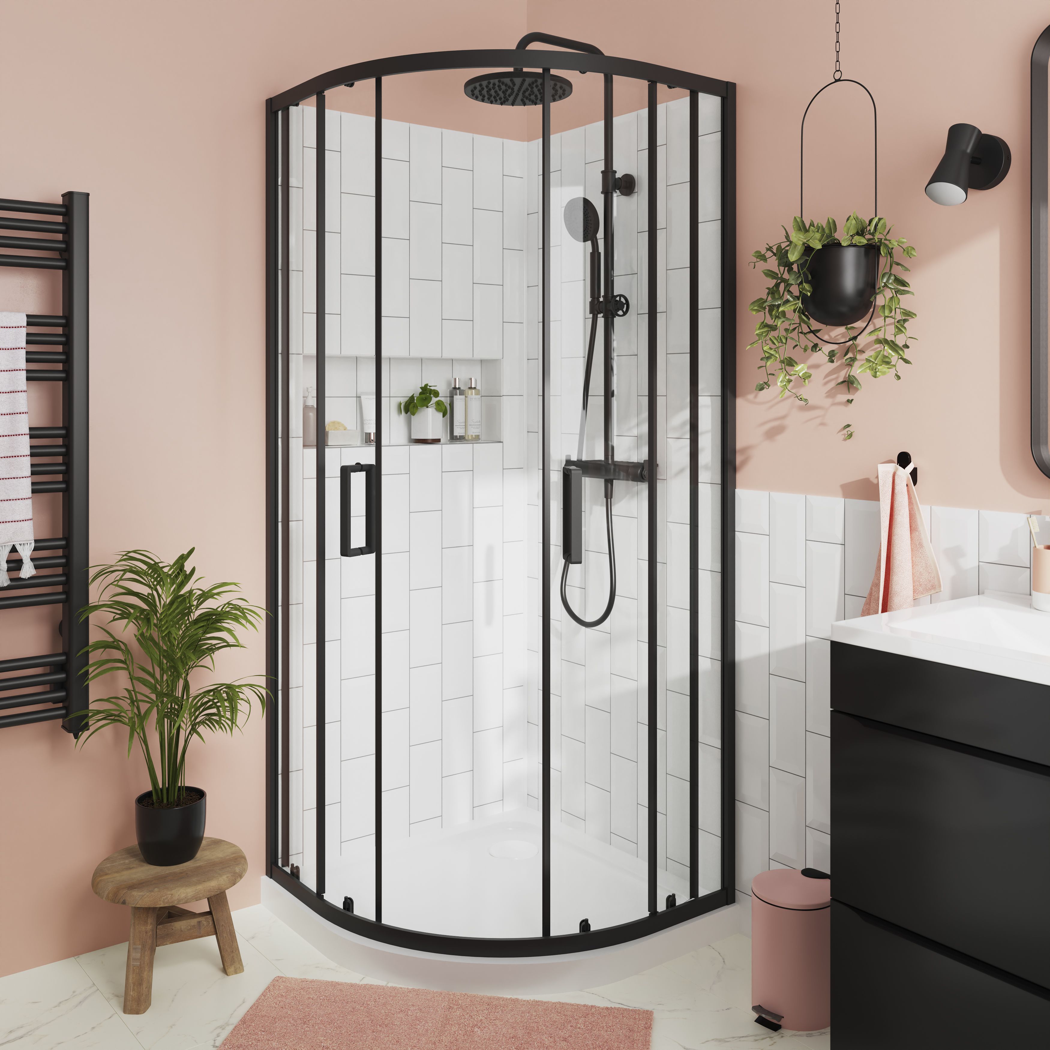 GoodHome Ledava Clear glass Quadrant Shower enclosure - Corner entry double sliding door (W)80cm (D)80cm