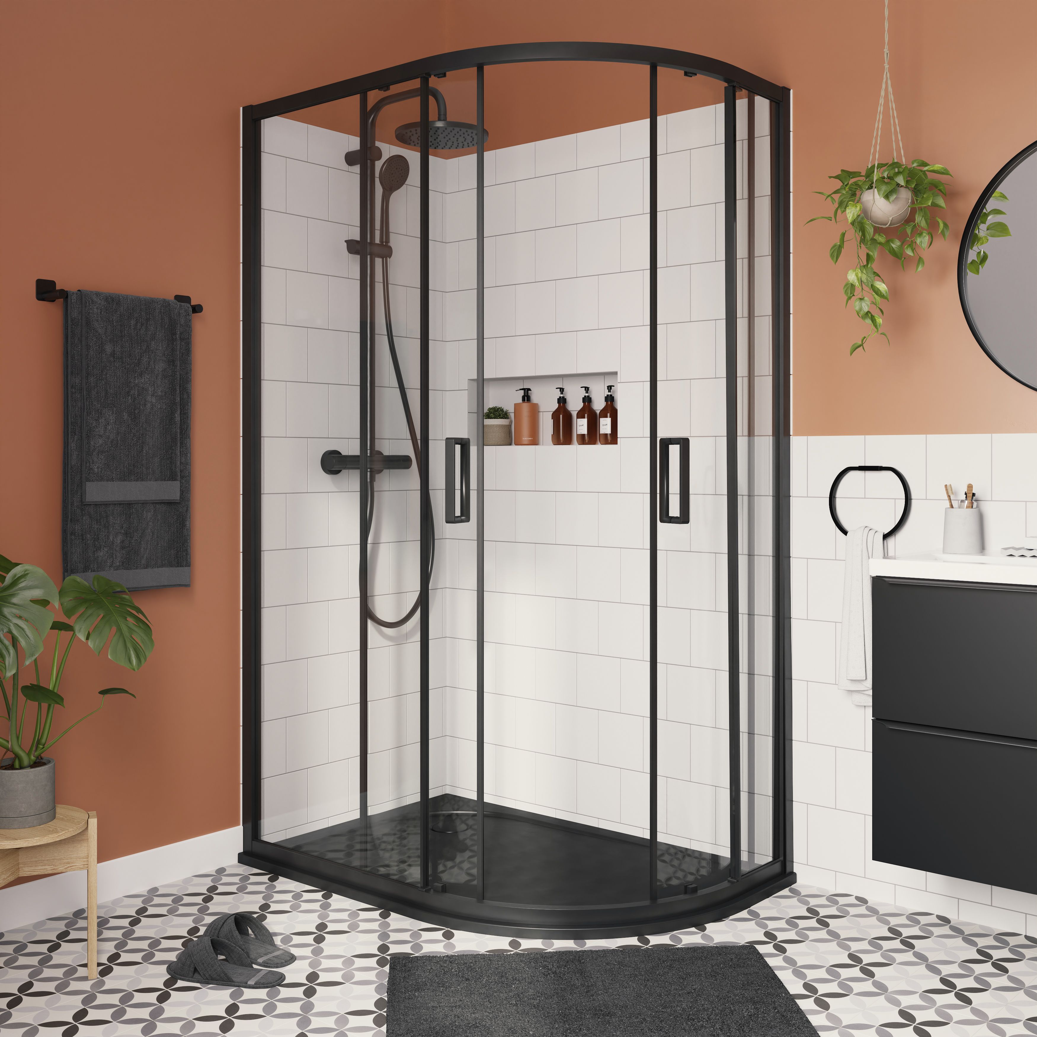 GoodHome Ledava Clear Left-handed Offset quadrant Shower Enclosure & tray - Corner entry double sliding door (H)195cm (W)80cm (D)120cm