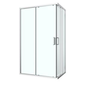 GoodHome Ledava Framed Clear glass Chrome effect Rectangular Shower enclosure - Corner entry double sliding door (W)80cm (D)120cm