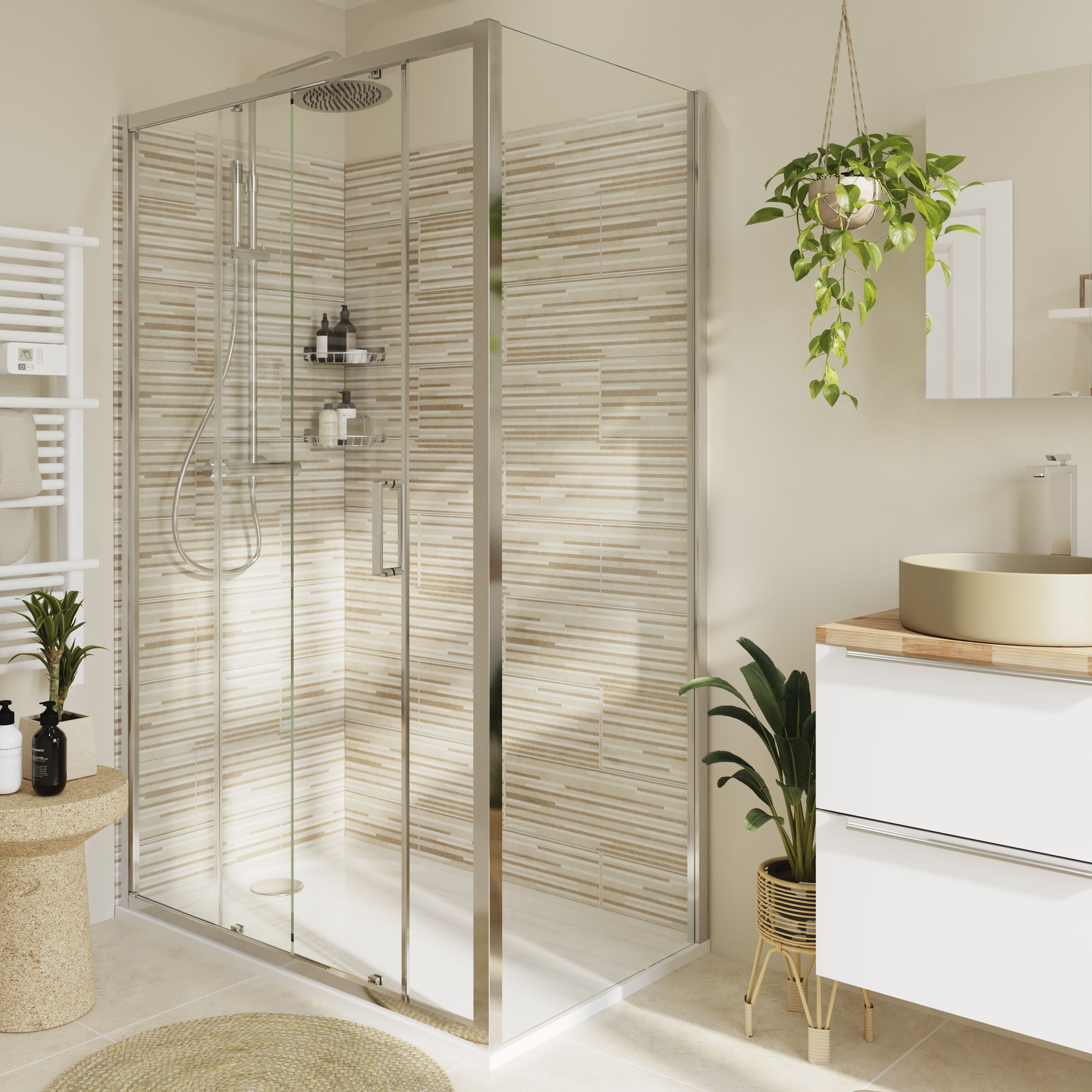 GoodHome Ledava Gloss Chrome Clear Fixed Side End panel (H)195cm (W)76cm