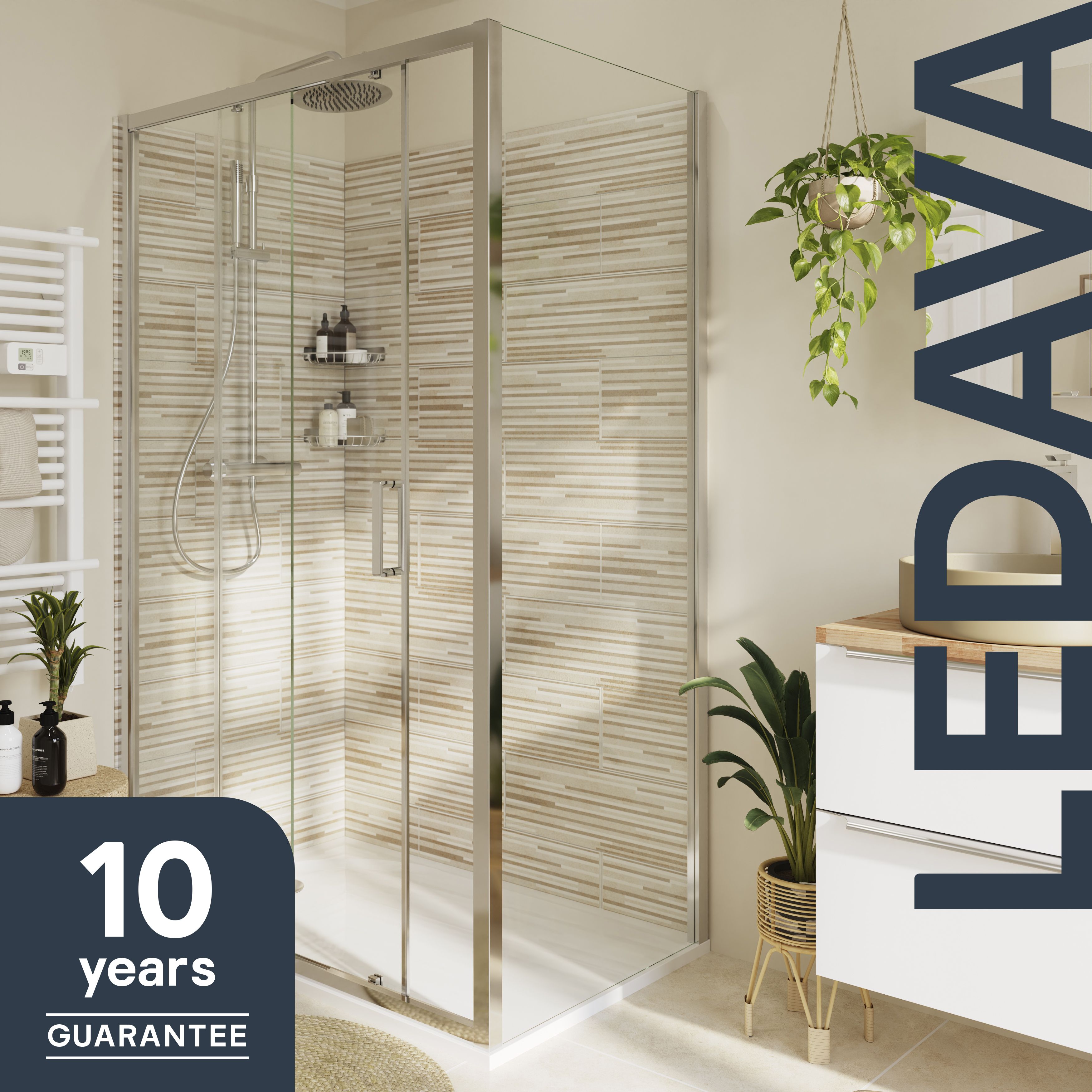 GoodHome Ledava Gloss Chrome Clear Fixed Side End panel (H)195cm (W)76cm