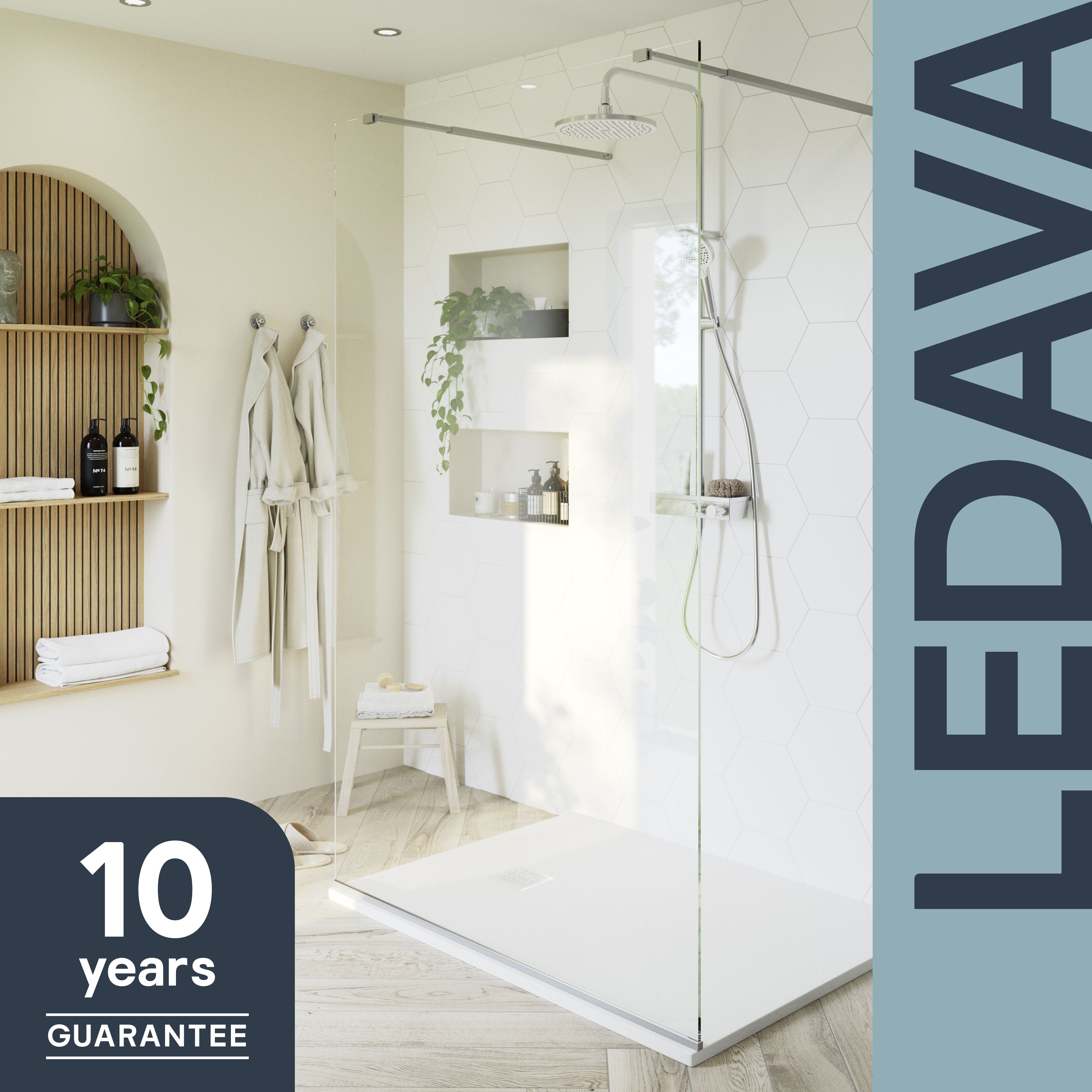 GoodHome Ledava Gloss Chrome Clear Fixed Walk-in Front Walk-in shower panel (H)195cm (W)120cm