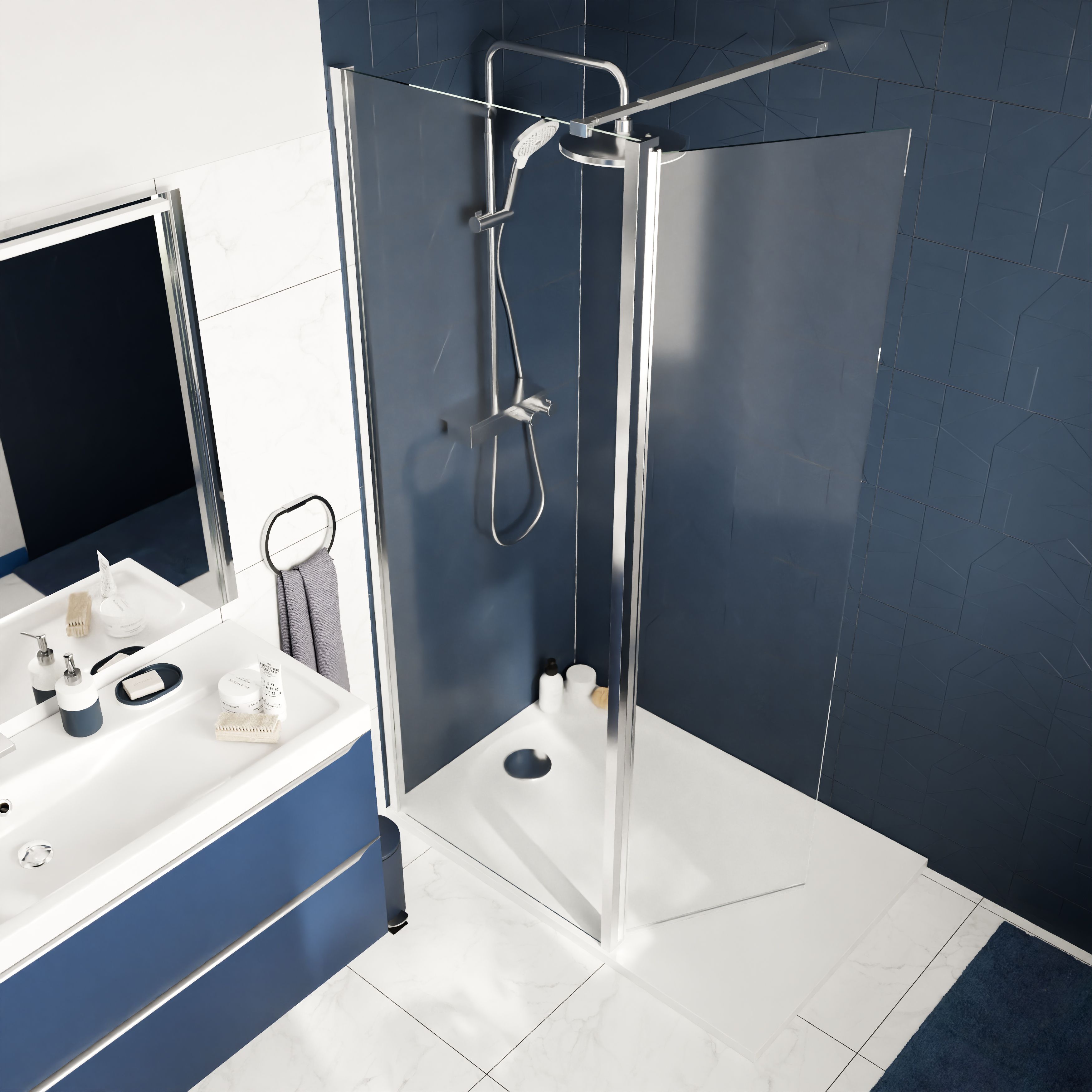 GoodHome Ledava Gloss Chrome Clear Pivot Front Return panel (H)195cm (W)40cm