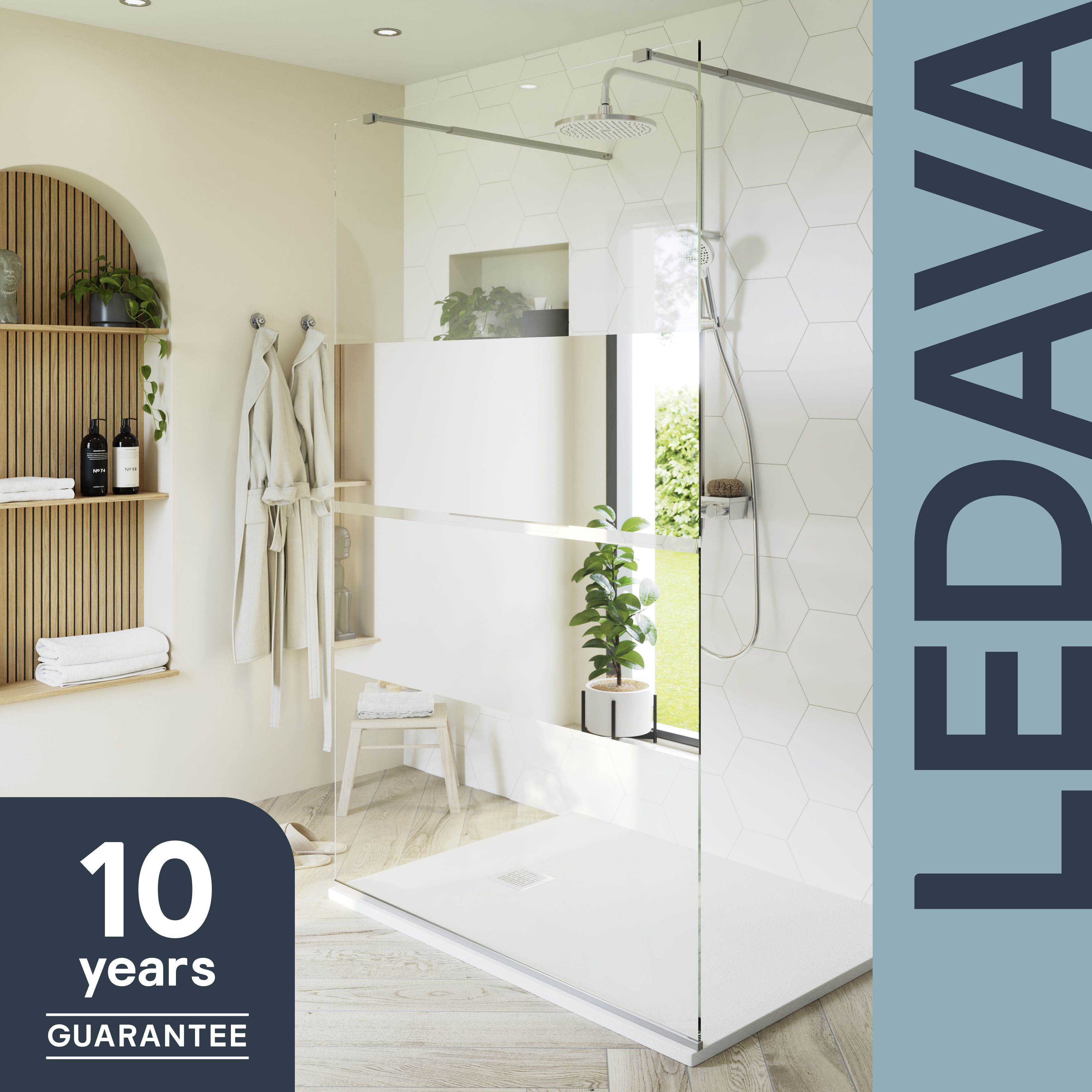 GoodHome Ledava Gloss Chrome Mirror Fixed Walk-in Front Walk-in shower panel (H)195cm (W)140cm