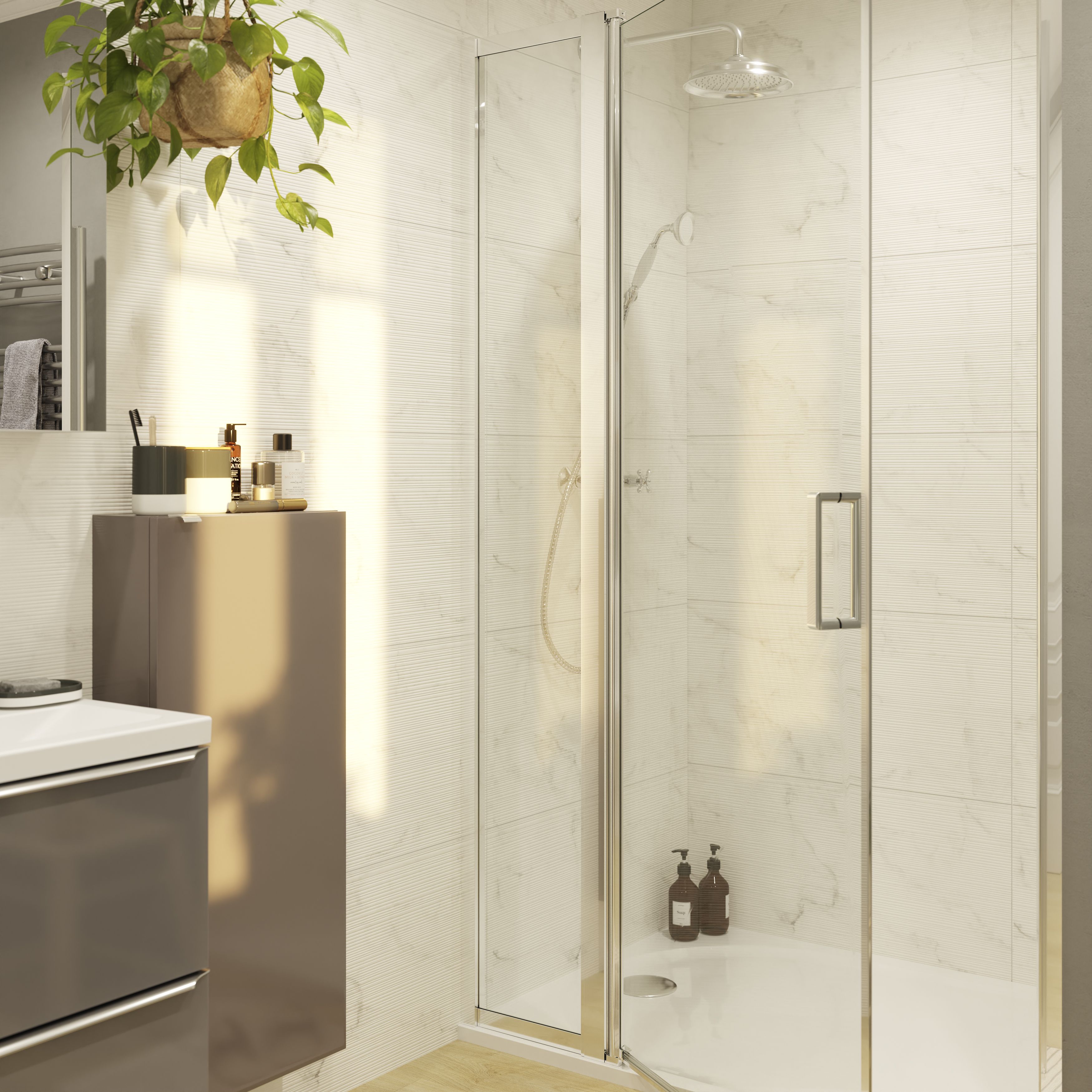 GoodHome Ledava Gloss Clear Fixed Side Shower panel (H)195cm (W)40cm