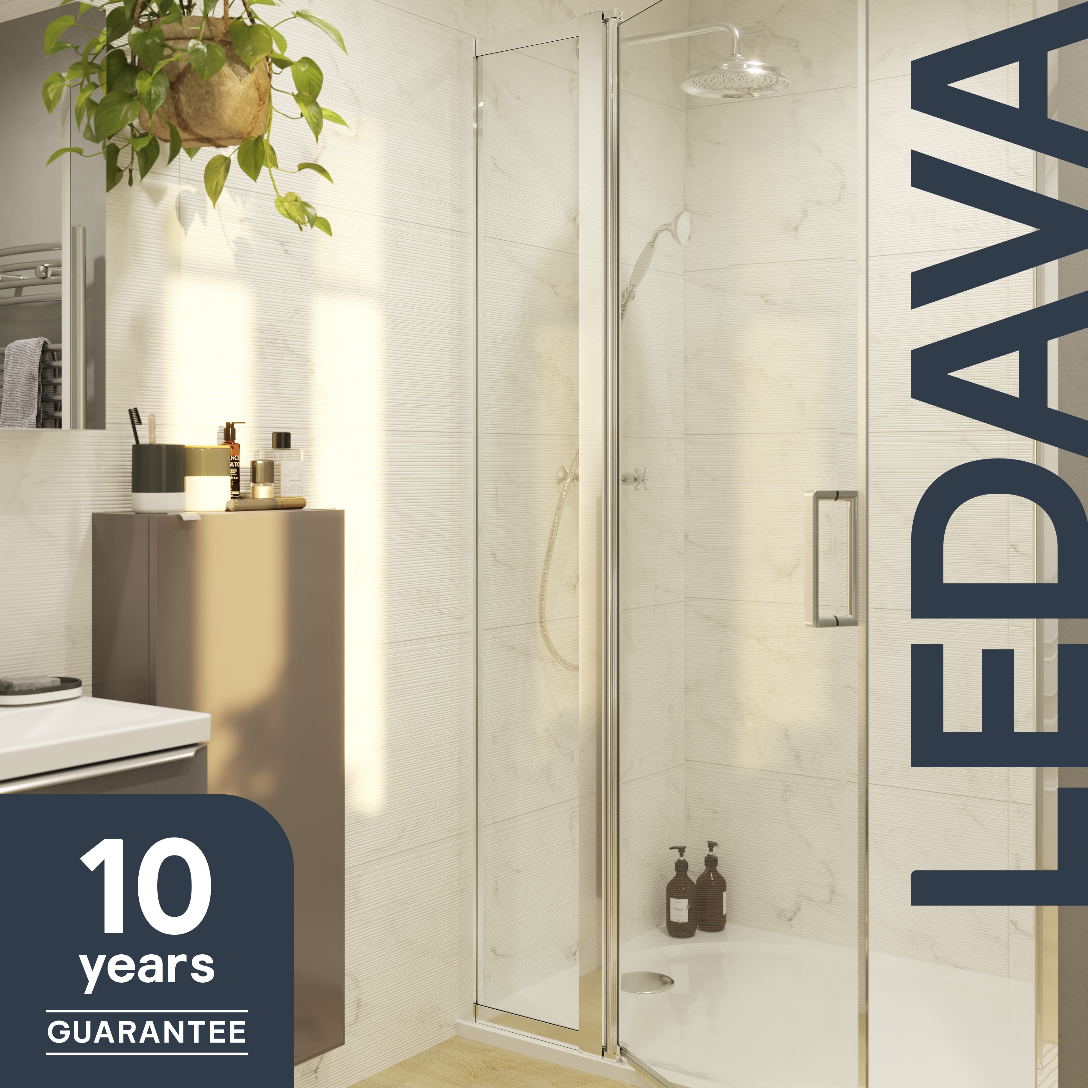 GoodHome Ledava Gloss Clear Fixed Side Shower panel (H)195cm (W)40cm