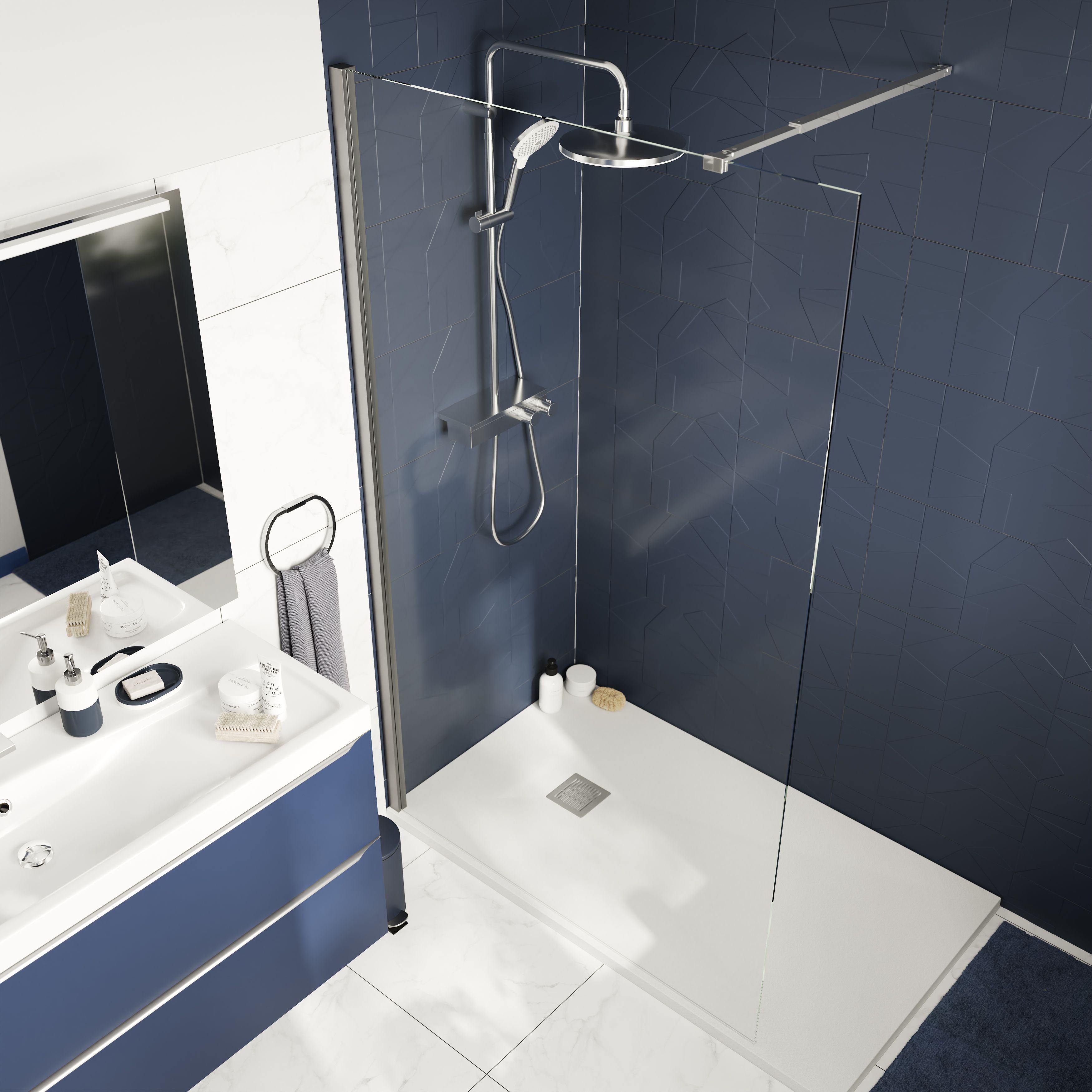 GoodHome Ledava Gloss Clear Fixed Walk-in Front Walk-in shower panel (H)195cm (W)70cm