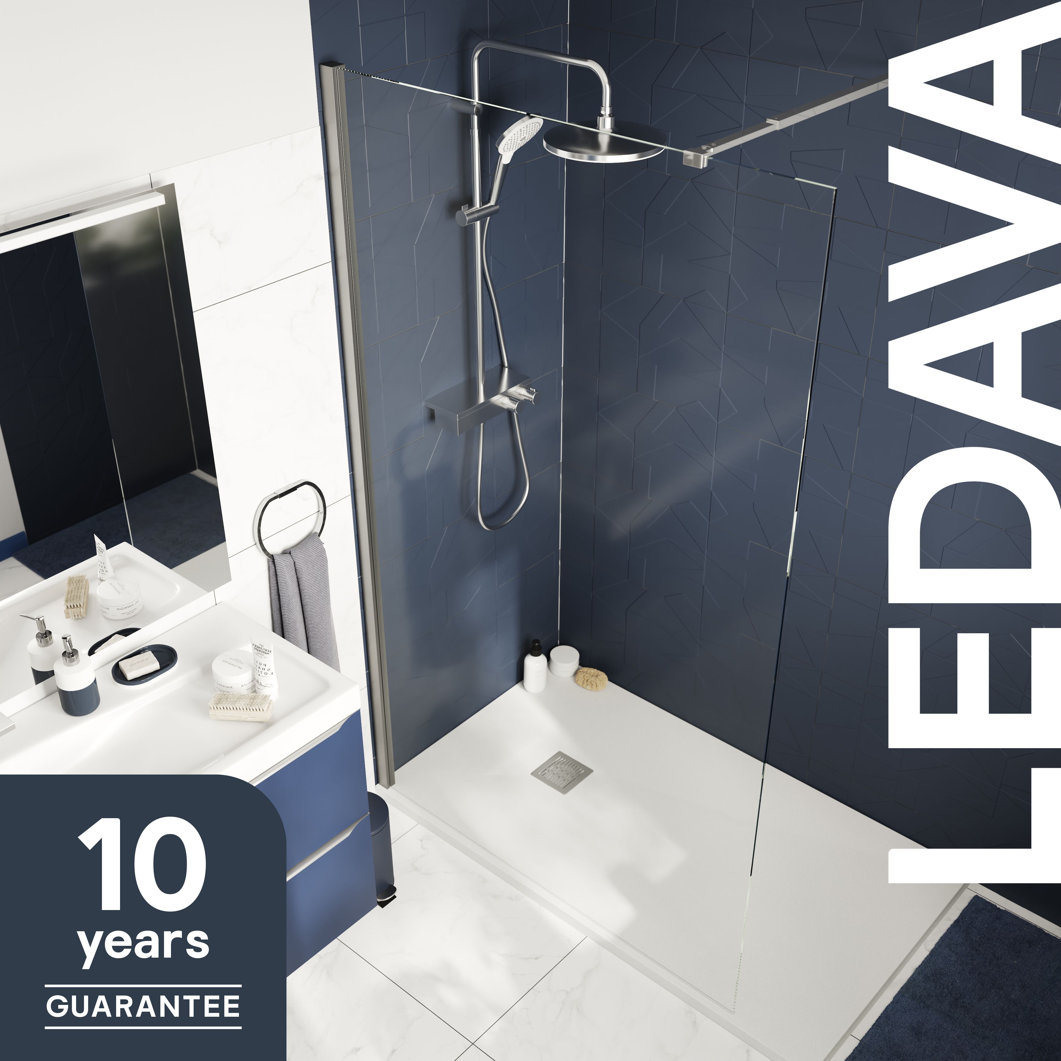 GoodHome Ledava Gloss Clear Fixed Walk-in Front Walk-in shower panel (H)195cm (W)70cm