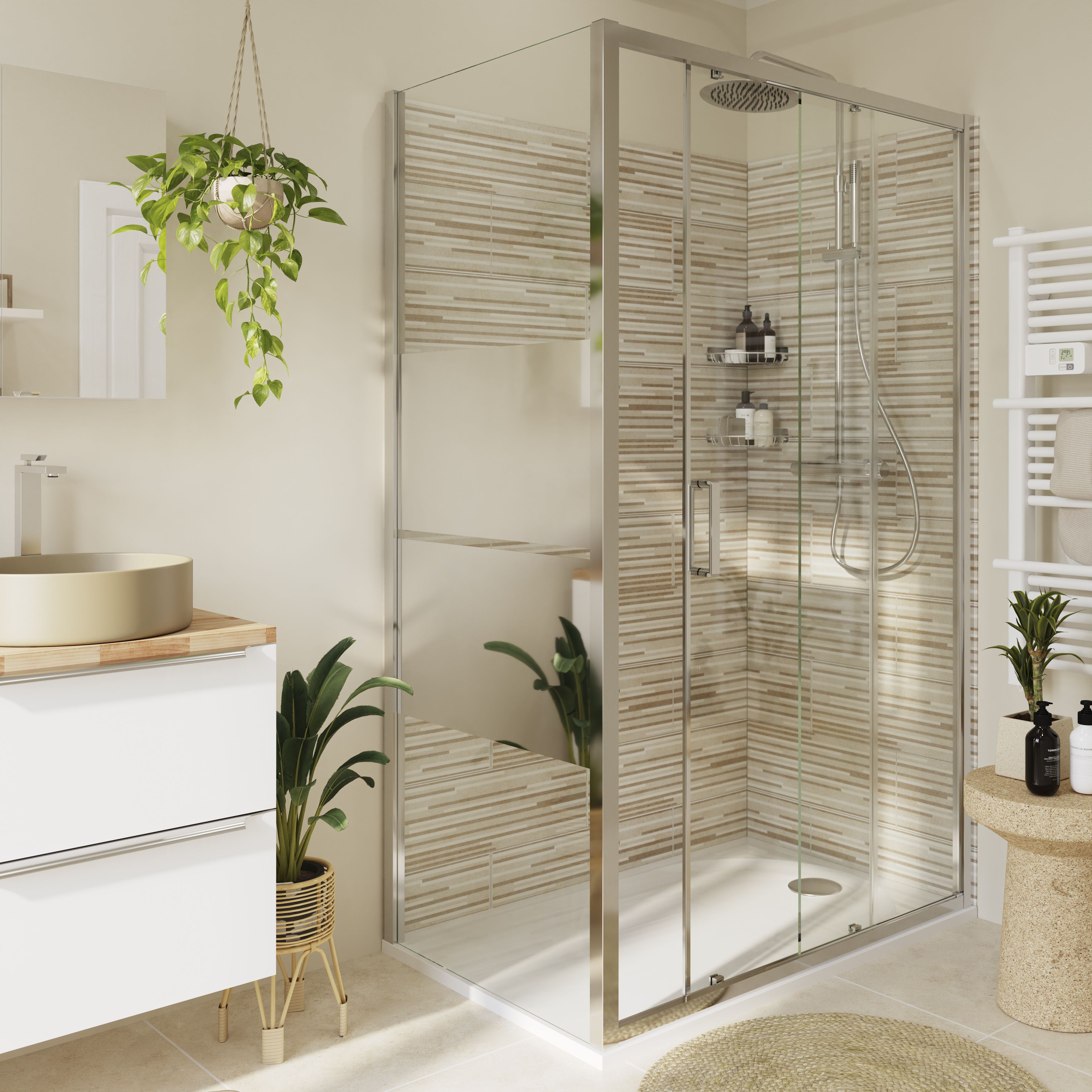 GoodHome Ledava Gloss Mirror Fixed Side End panel (H)195cm (W)70cm