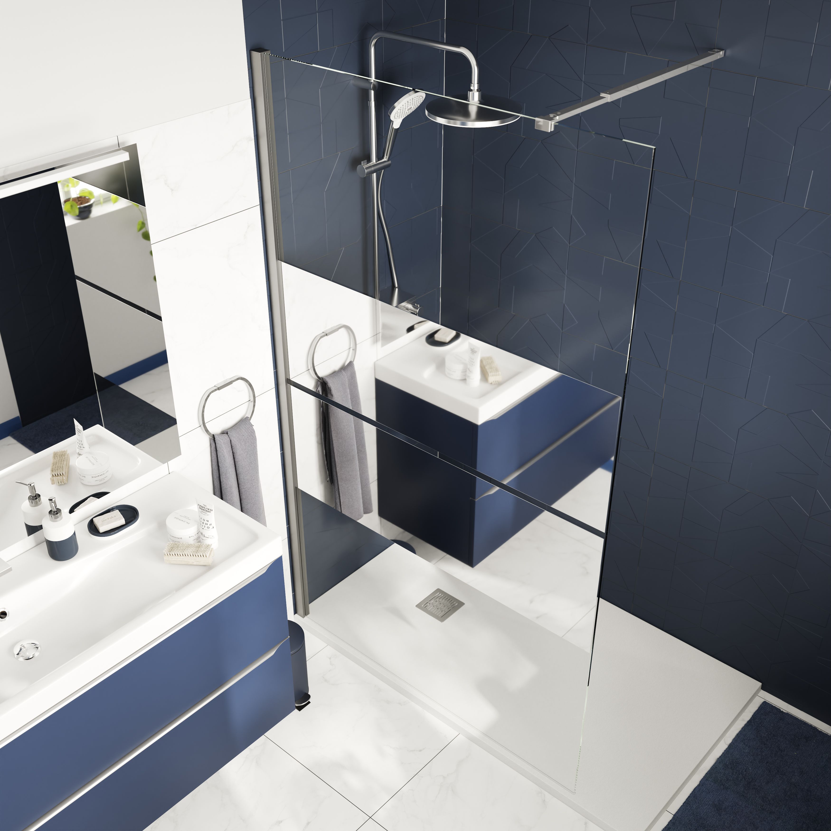 GoodHome Ledava Gloss Mirror Fixed Walk-in Front Walk-in shower panel (H)195cm (W)80cm