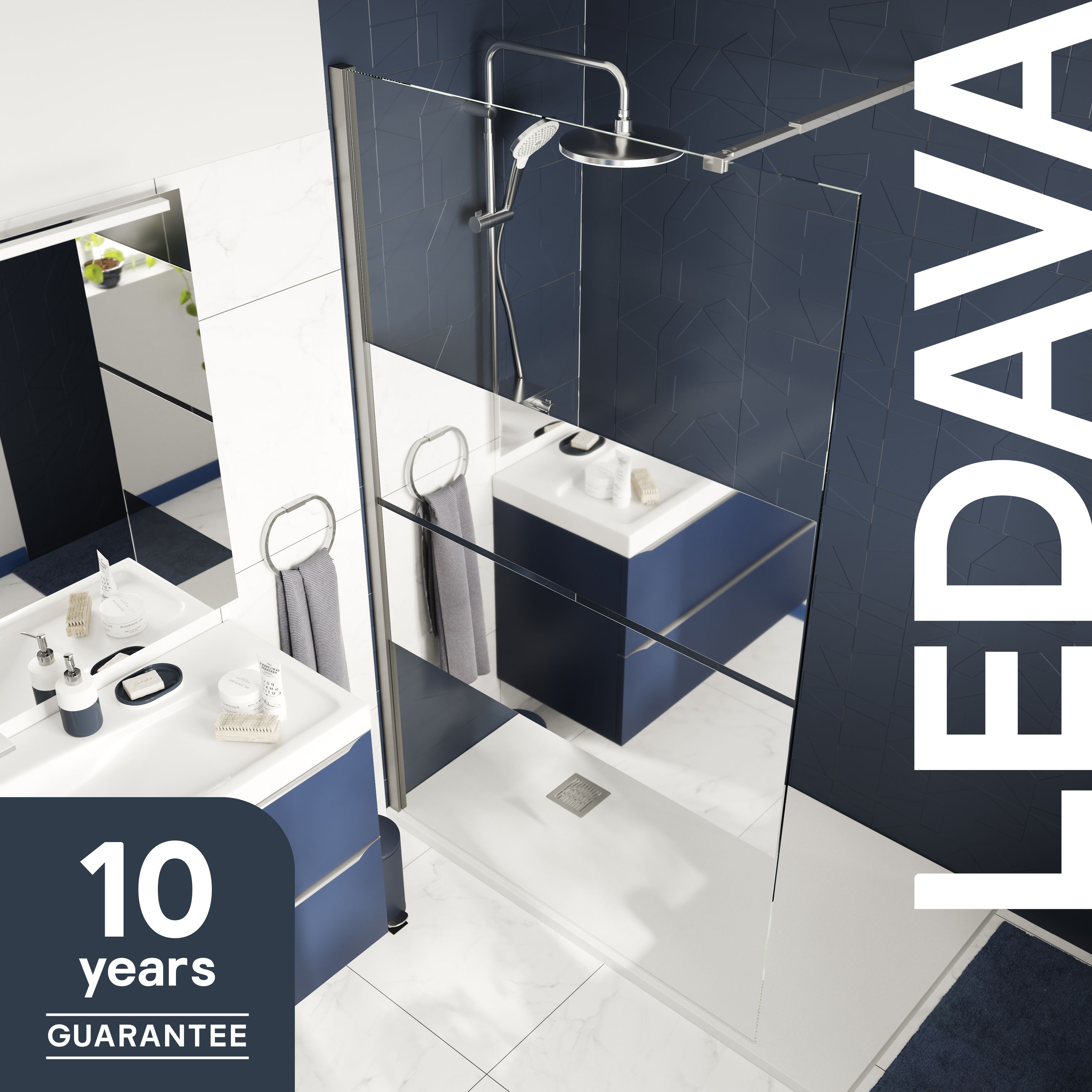 GoodHome Ledava Gloss Mirror Fixed Walk-in Front Walk-in shower panel (H)195cm (W)80cm