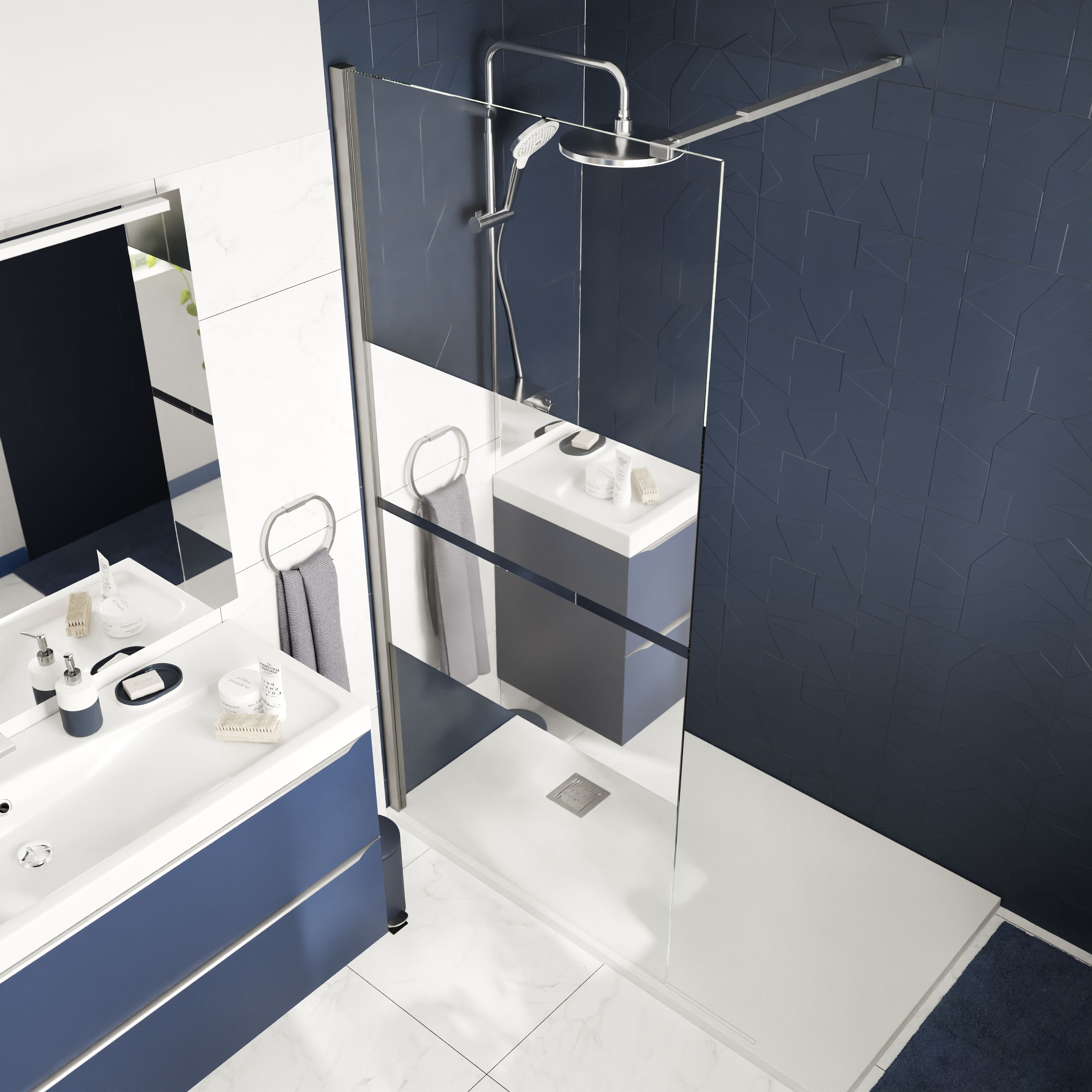 GoodHome Ledava Gloss Mirror Fixed Walk-in Front Walk-in shower panel (H)195cm (W)90cm
