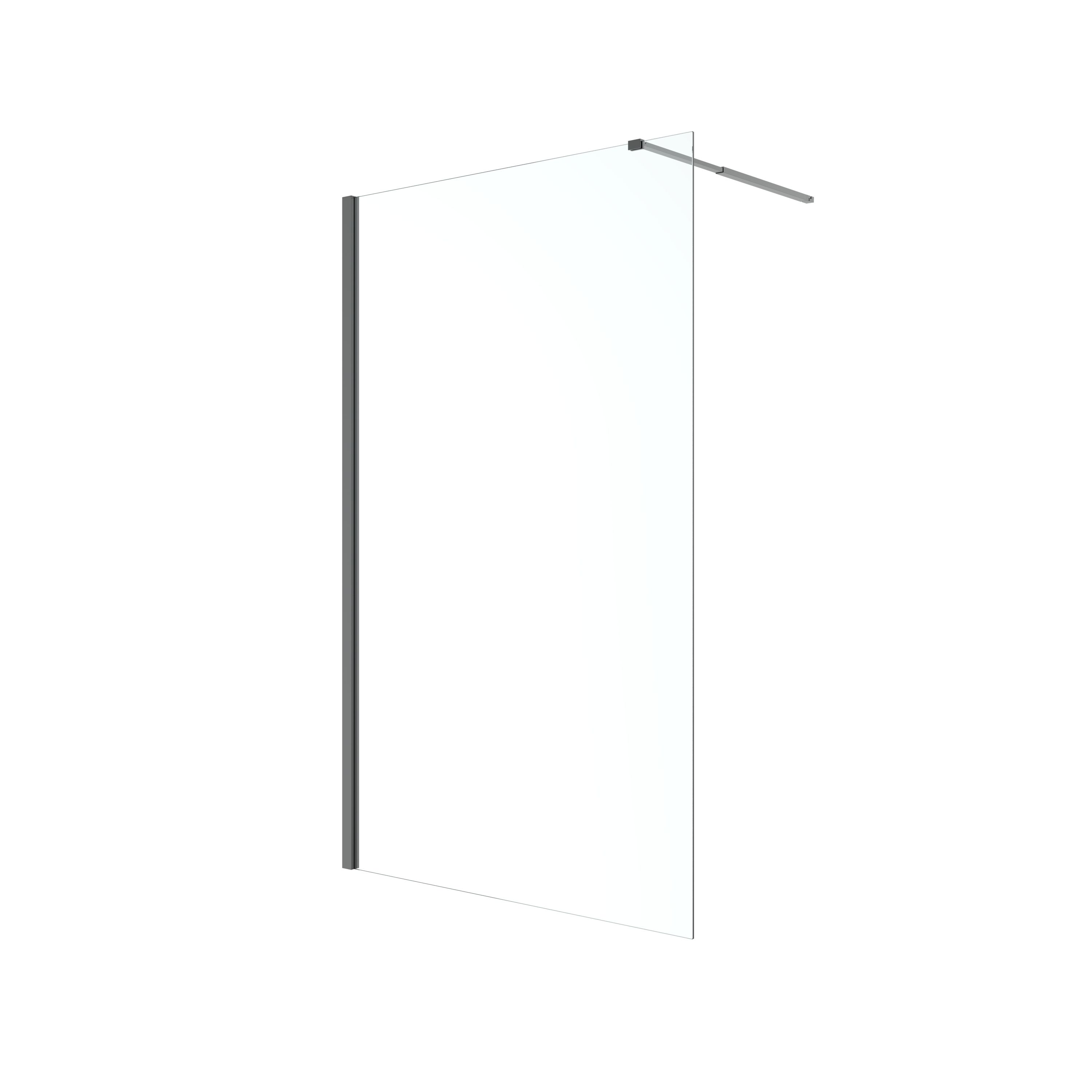 GoodHome Ledava Matt Black Clear Fixed Walk-in Front Walk-in shower panel (H)195cm (W)120cm