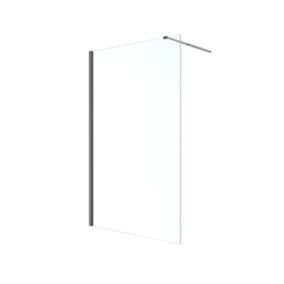 GoodHome Ledava Matt Black Clear Fixed Walk-in Front Walk-in shower panel (H)195cm (W)90cm