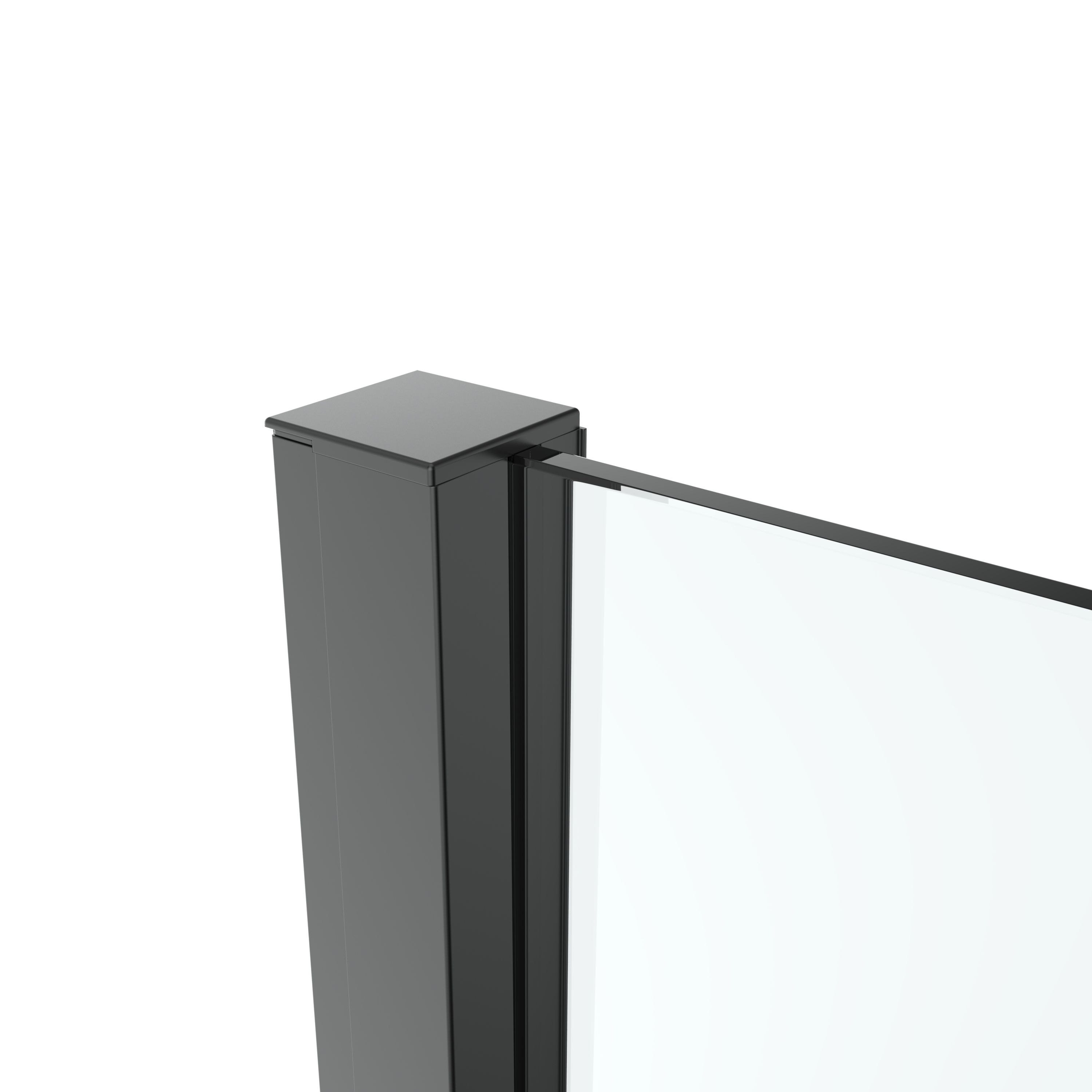 GoodHome Ledava Matt Black Clear Fixed Walk-in Front Walk-in shower panel (H)195cm (W)90cm