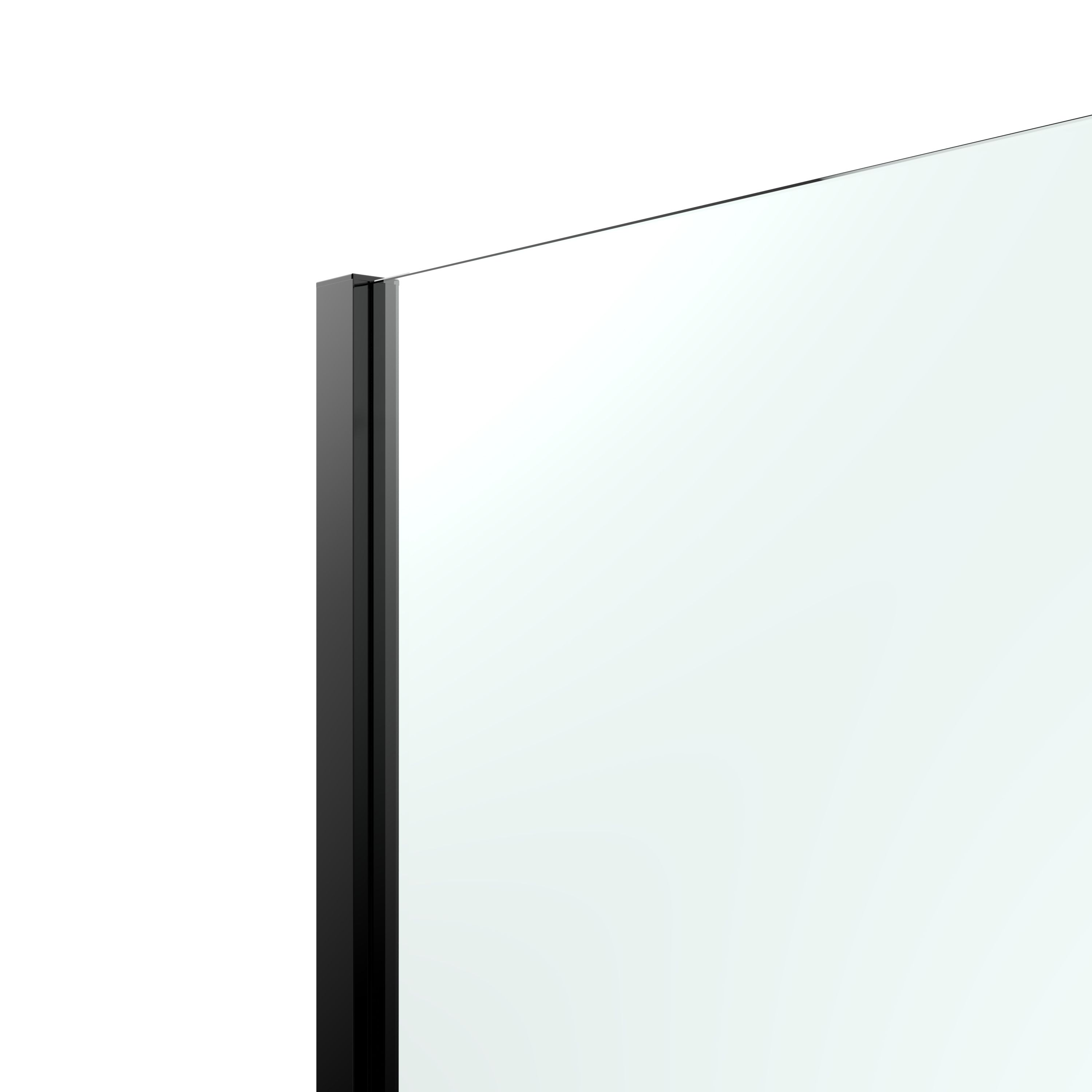 GoodHome Ledava Matt Black Clear Fixed Walk-in Front Walk-in shower panel (H)195cm (W)90cm